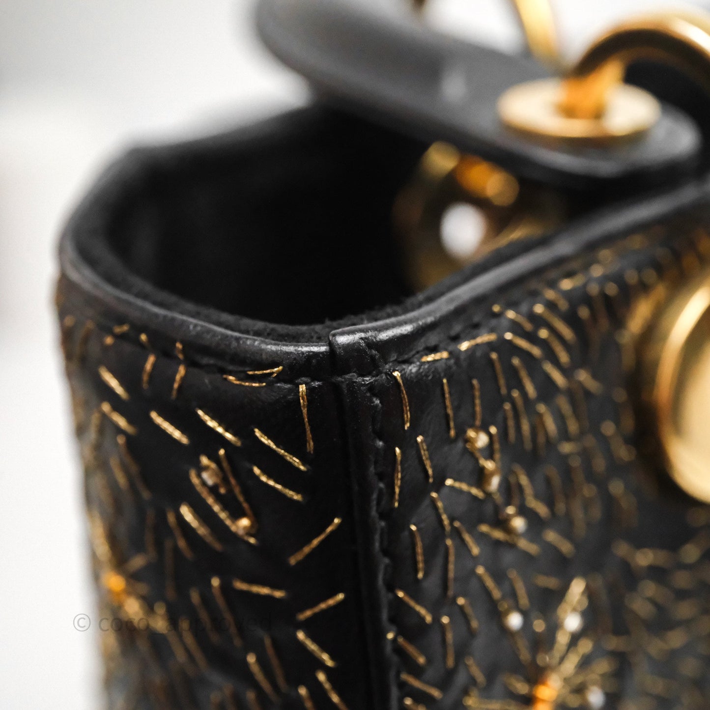 Christian Dior Medium Lady Dior Limited Edition The Moon In My EyesBag Black Calfskin Gold Hardware