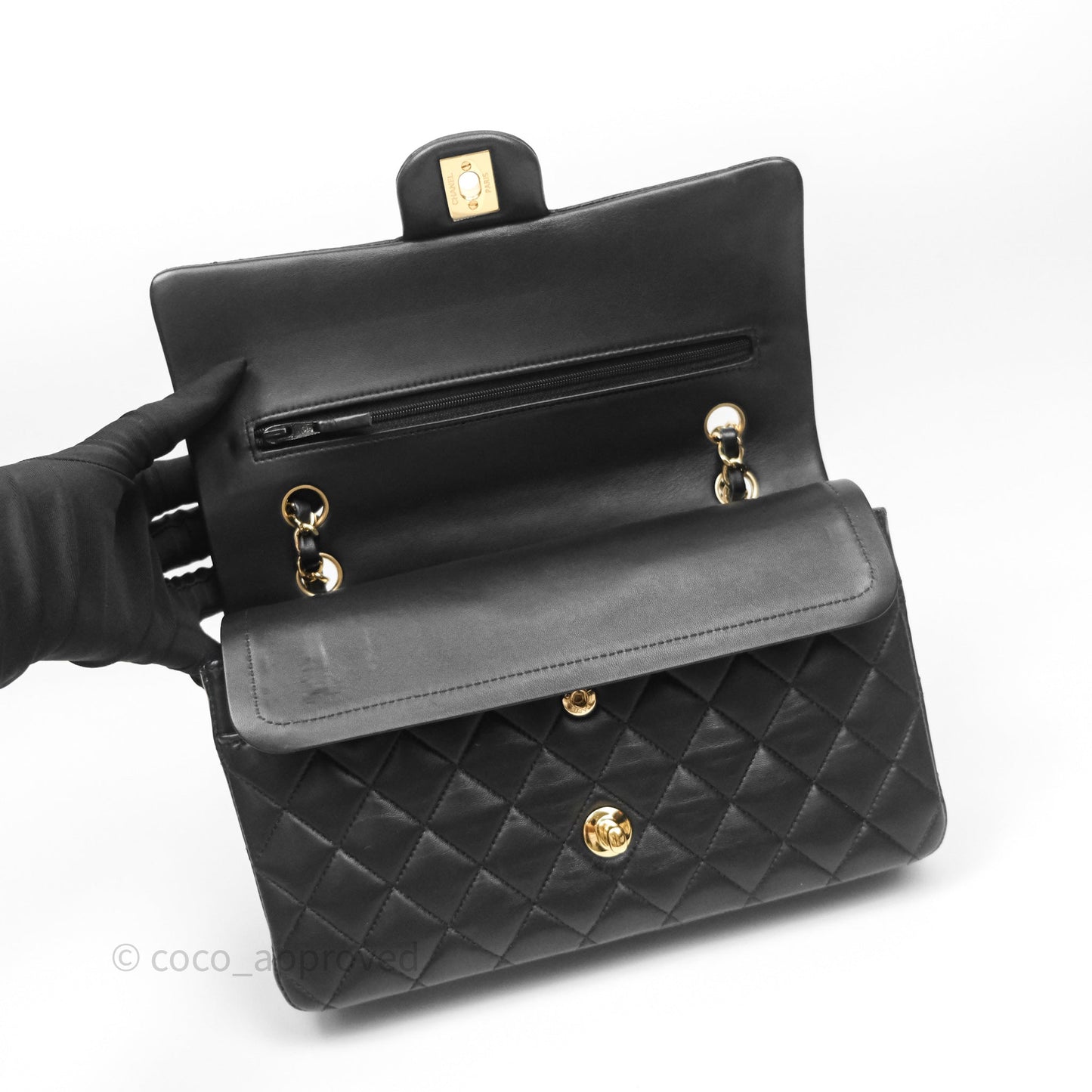 Chanel Classic M/L Medium Flap Quilted Black Lambskin Gold Hardware