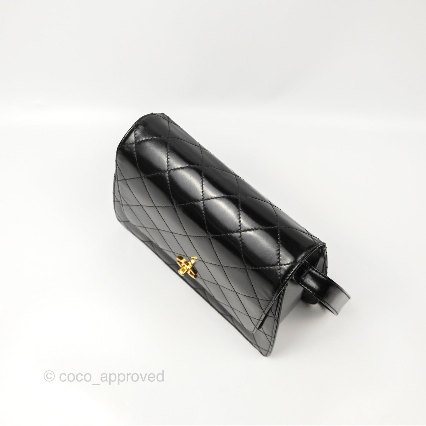Chanel Vintage Flap Shoulder Bag Black Patent 24K Gold Hardware