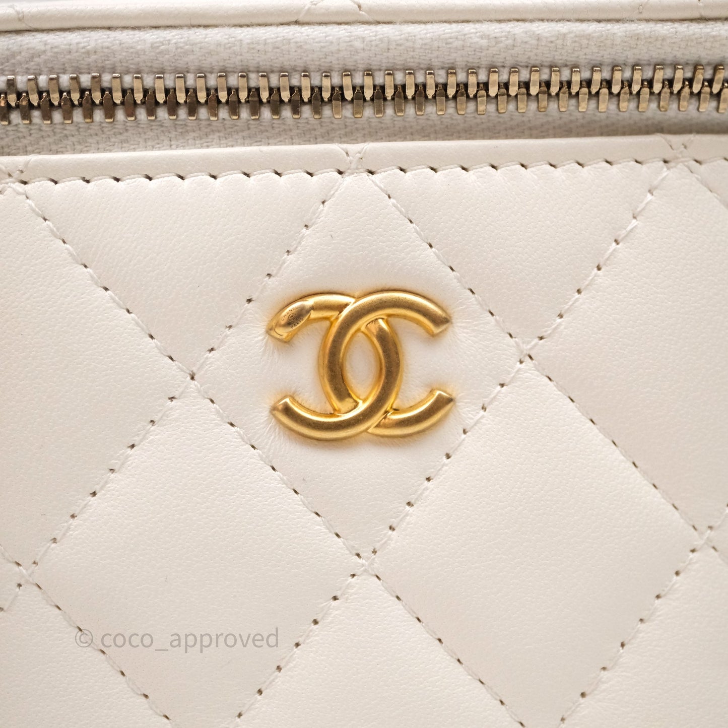 Chanel Quilted Pearl Crush Mini Vanity With Chain Ivory White Lambskin Aged Gold Hardware