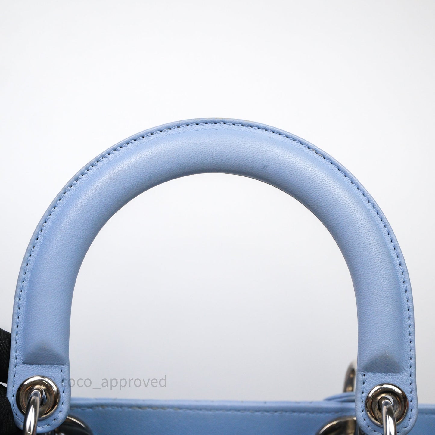 Christian Dior Large Lady Dior Cannage Blue Lambskin Silver Hardware