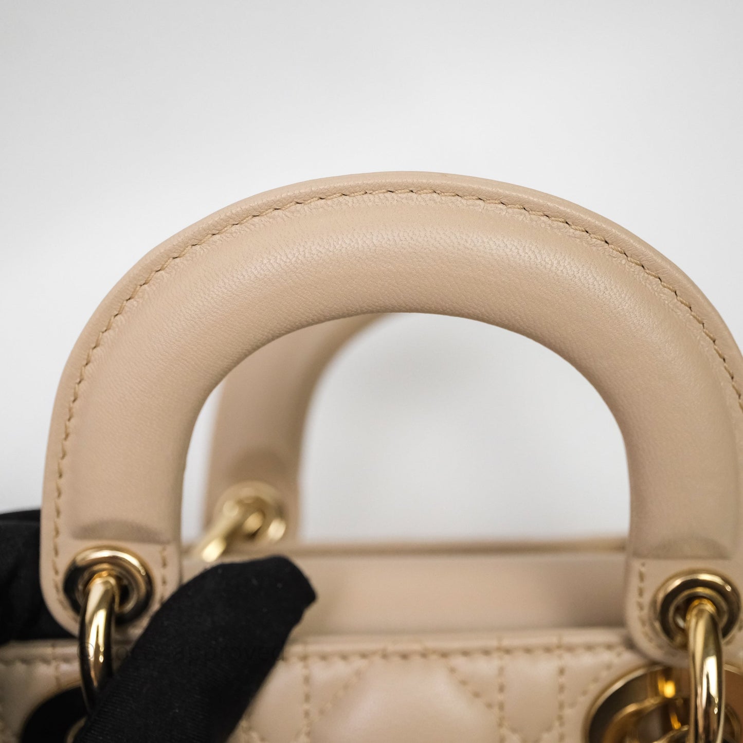 Christian Dior Small Lady D-Joy Powder Beige Cannage Lambskin Gold Hardware