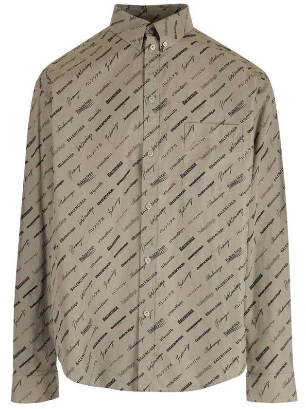 Luxury Balenciaga Men's Allover Logo Long Sleeve Shirt Dust Black