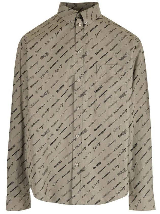 Luxury Balenciaga Men's Allover Logo Long Sleeve Shirt Dust Black