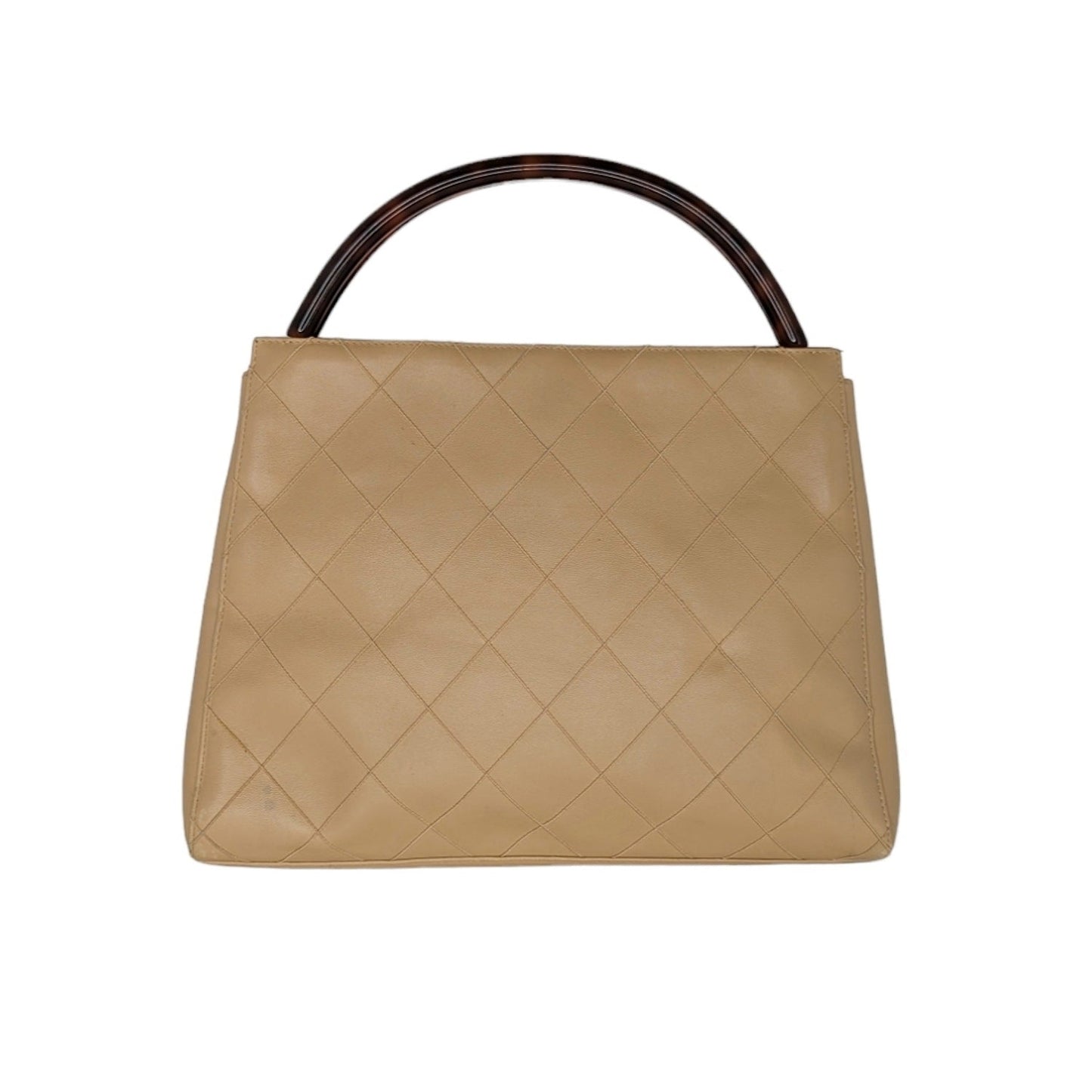 Luxury Chanel bag Vintage Beige Quilted Tortoise Motif Handle Bag
