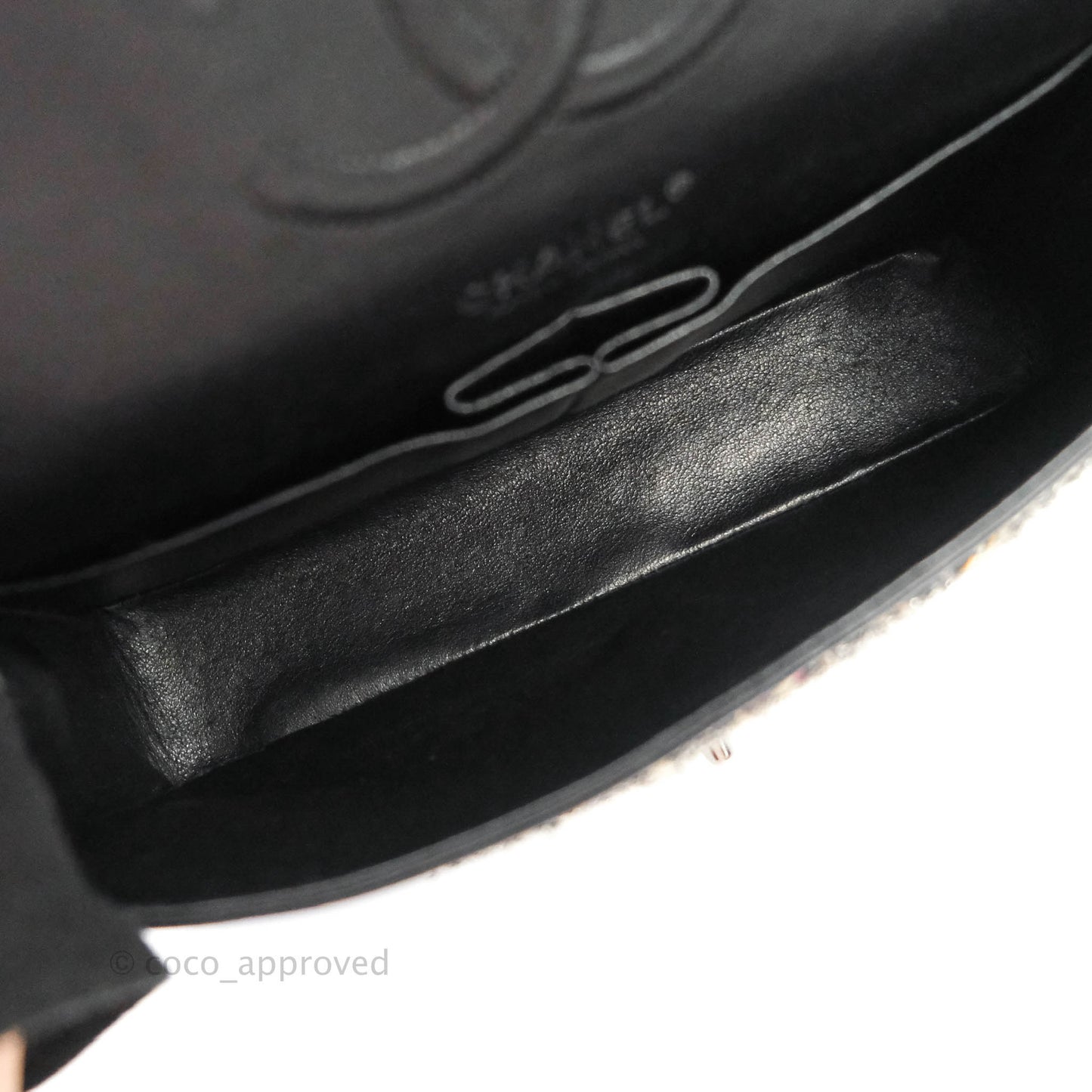 Chanel Classic M/L Medium Double Flap Black Tweed Gun Metal