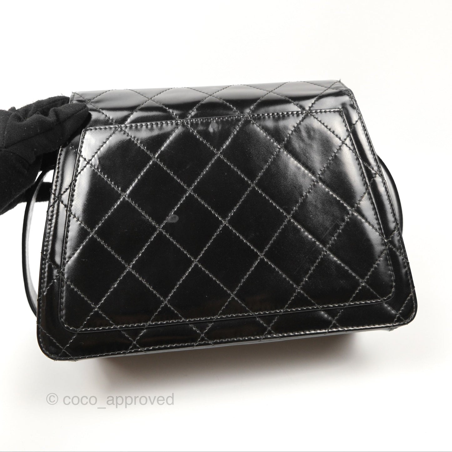Chanel Vintage Flap Shoulder Bag Black Patent 24K Gold Hardware