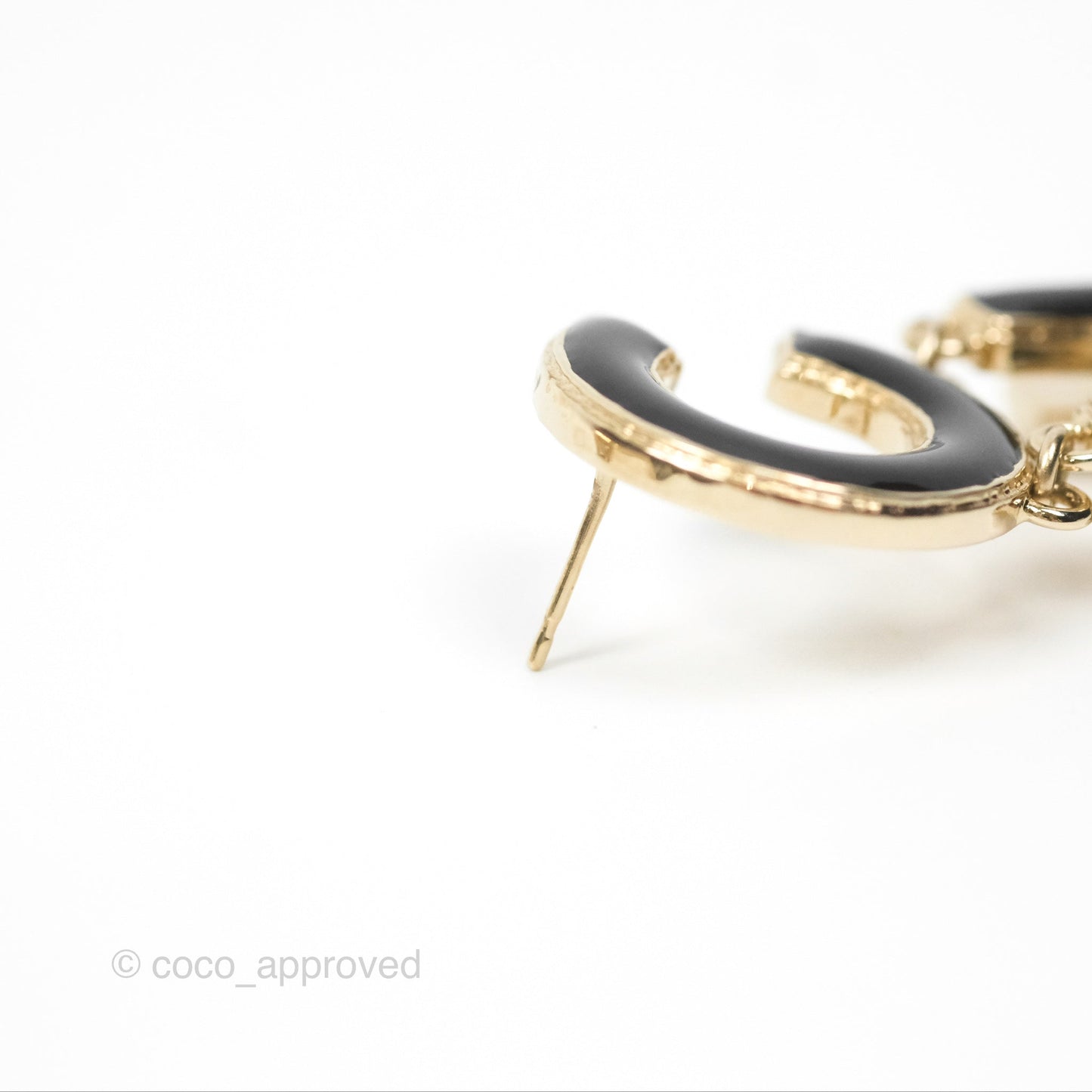 Chanel Cha-Nel Logo Black/White Drop Earrings Gold Tone 22A