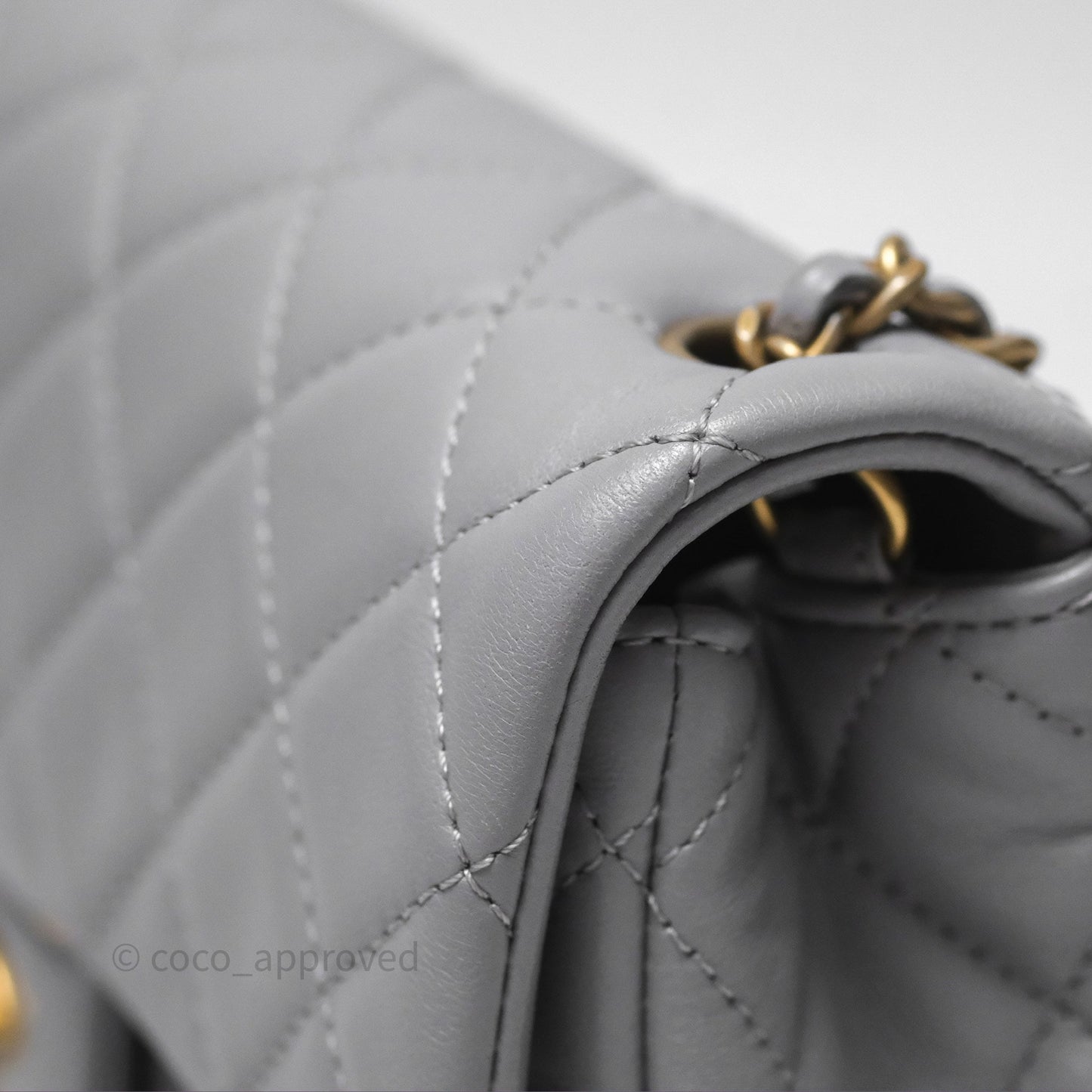 Chanel Pearl Crush Mini Rectangular Quilted Grey Lambskin Aged Gold Hardware