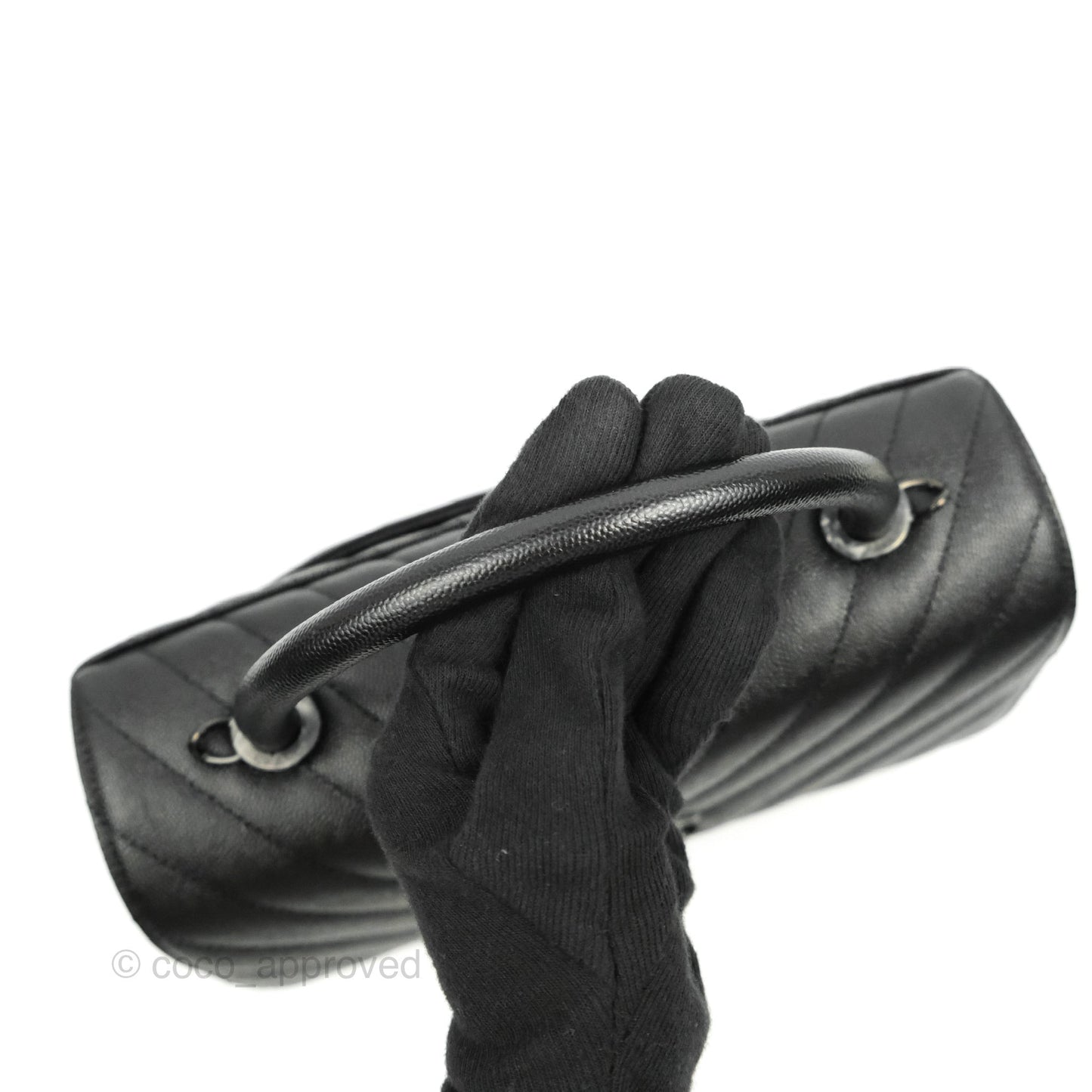 Chanel Small (Medium) Coco Handle Chevron So Black Caviar