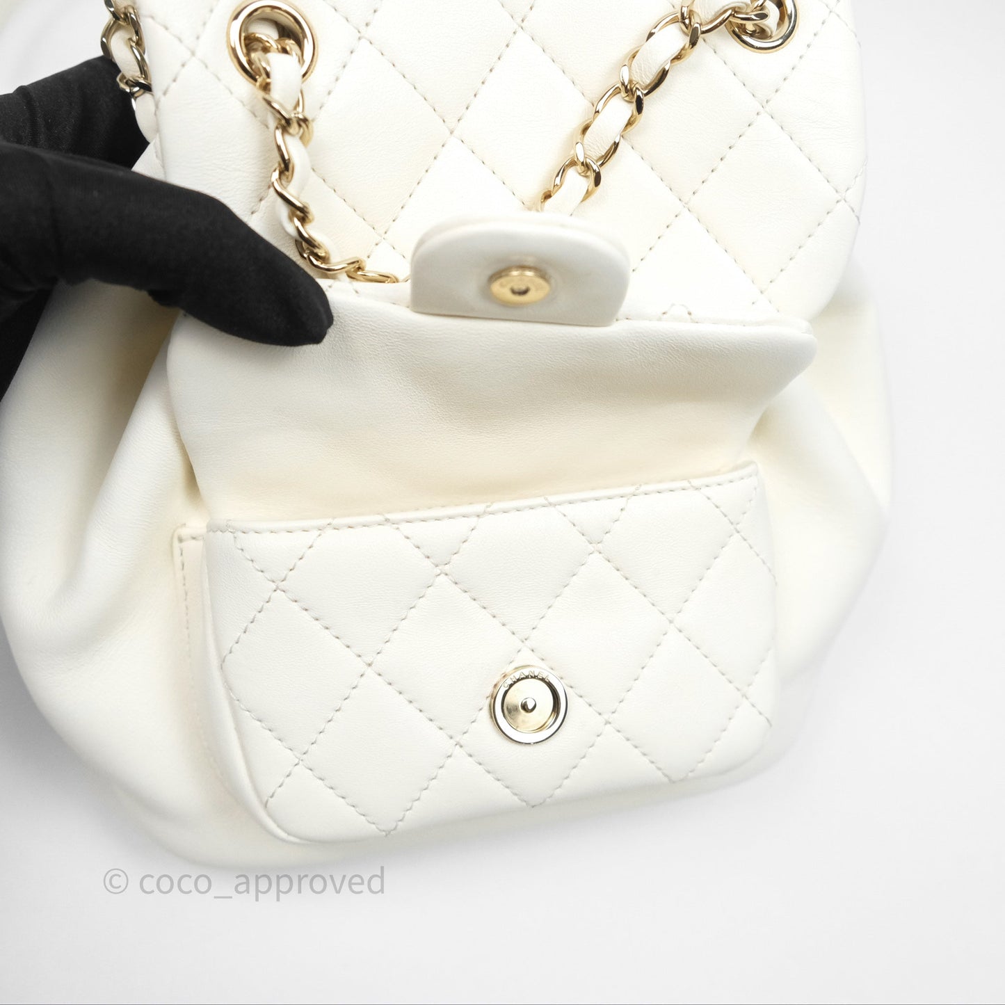 Chanel Quilted Small Duma Drawstring Backpack White Calfskin Gold Hardware