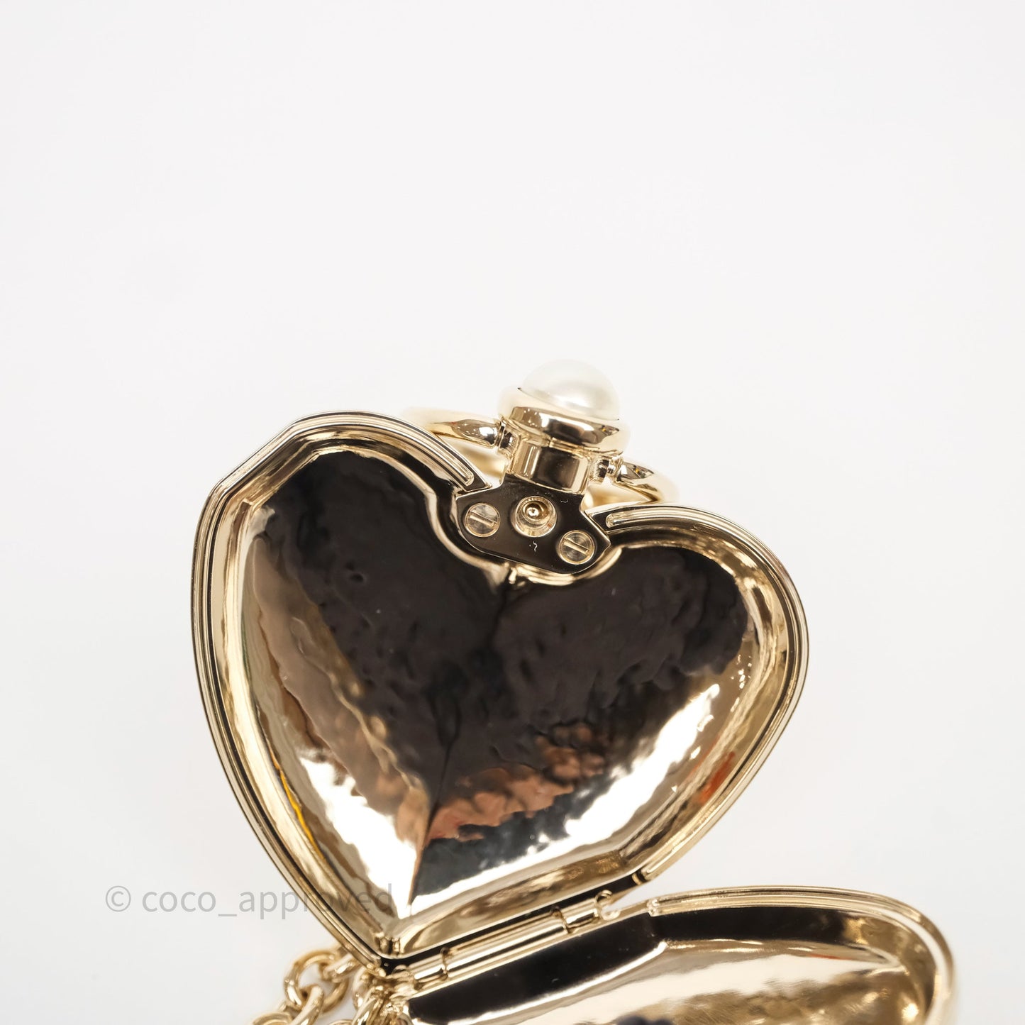 Chanel Metal CC Heart Locket Long Necklace Gold Tone 22C