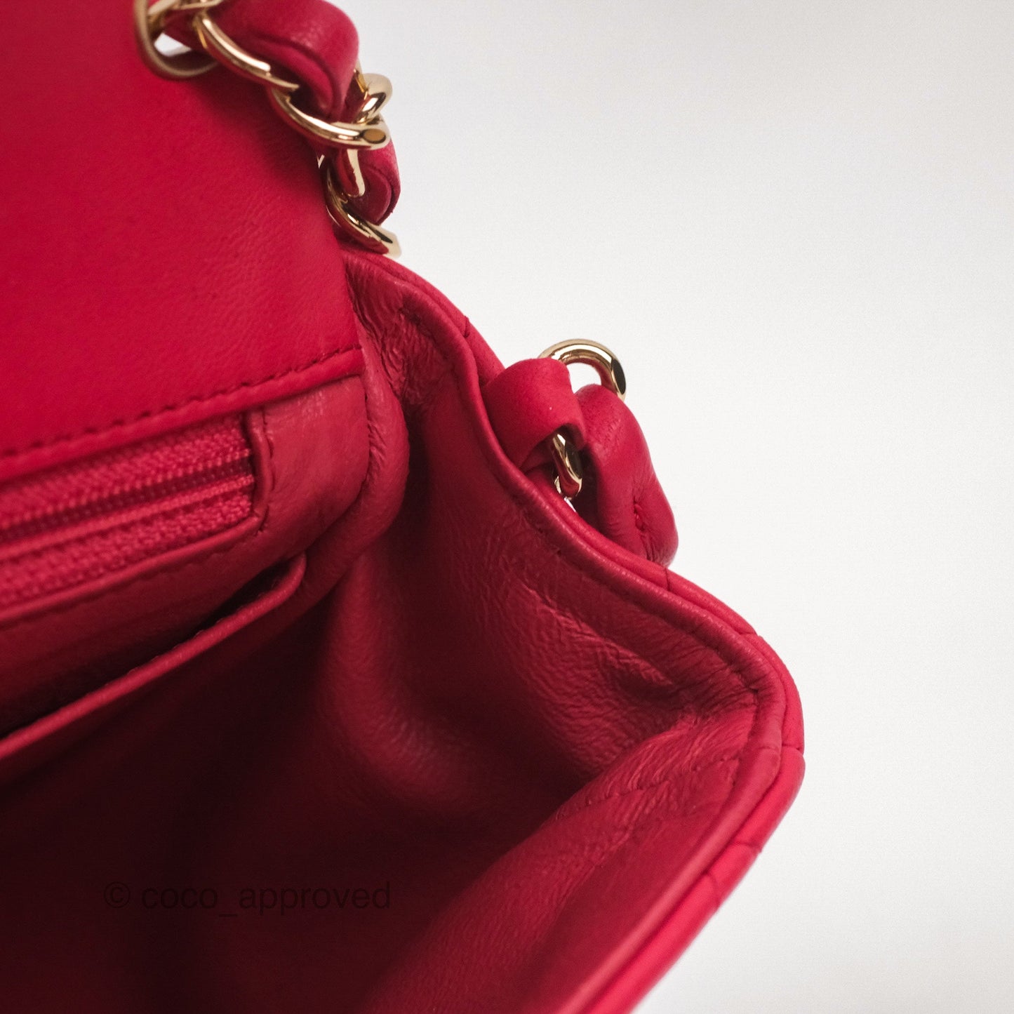 Chanel Mini Square Quilted Red Lambskin Gold Hardware