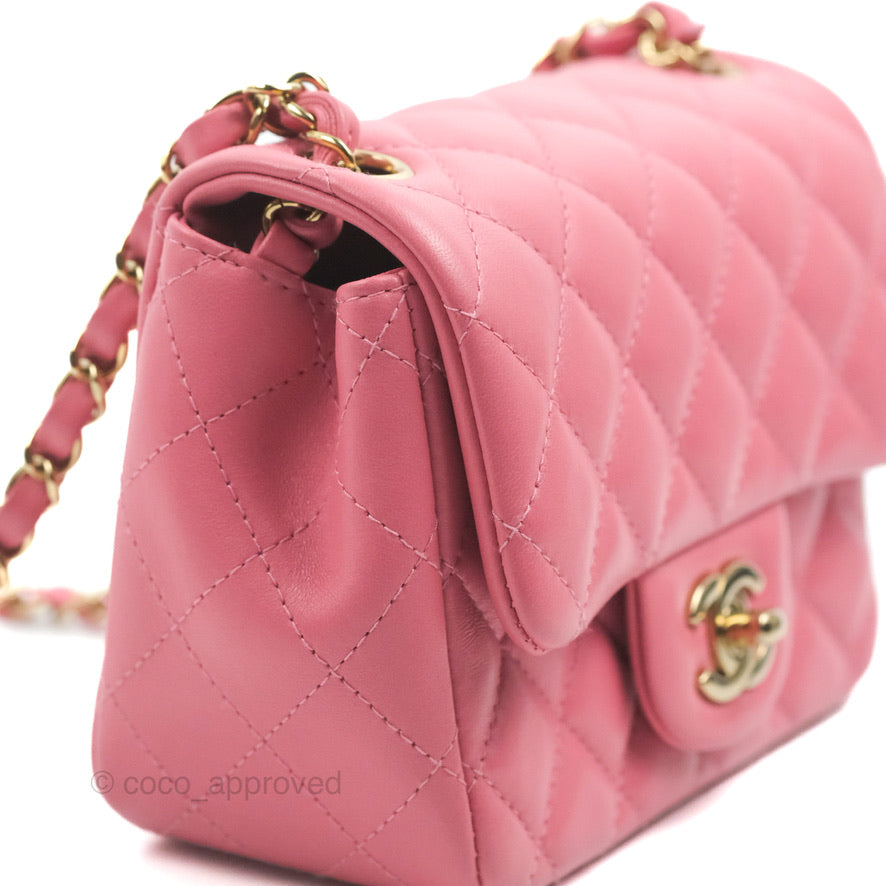 Chanel Mini Square Flap Pink Lambskin Gold Hardware