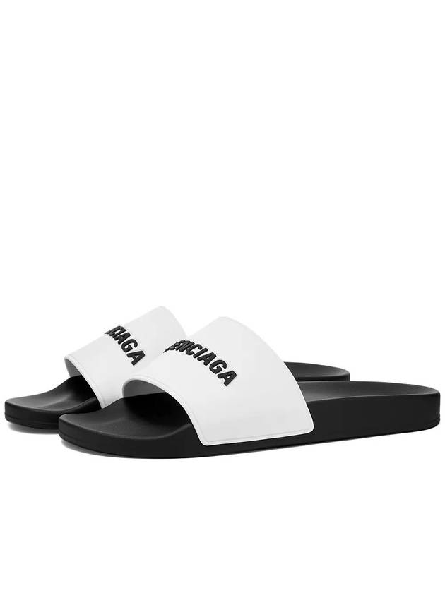 Luxury Balenciaga Embossed Logo Band Slippers White Black
