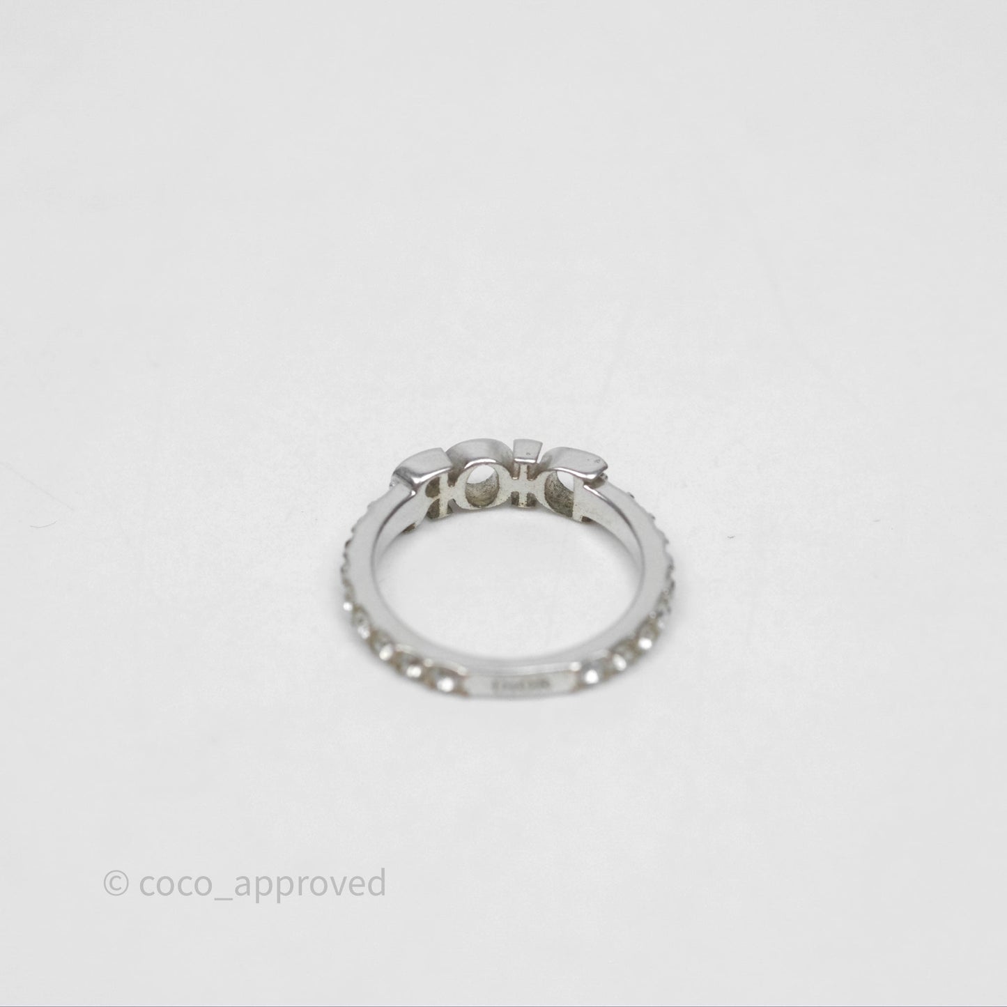 Christian Dior Crystal Logo Ring Silver Tone Size M