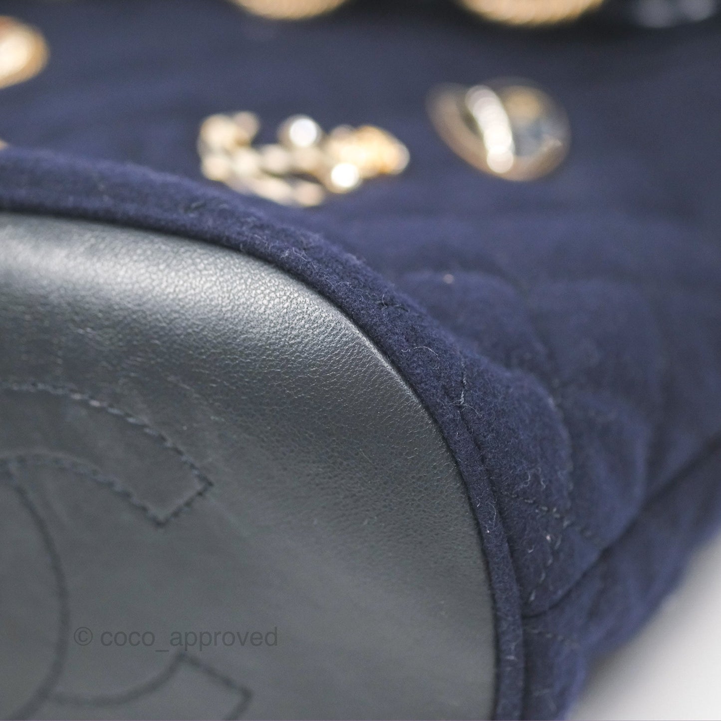 Chanel Paris Hamburg Charms Bucket Bag Navy Wool Lambskin