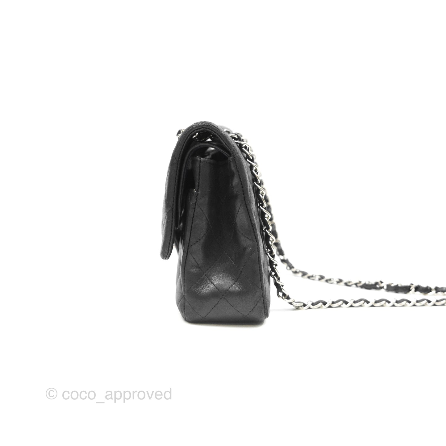 Chanel Classic M/L Medium Flap Quilted Black Lambskin Silver Hardware