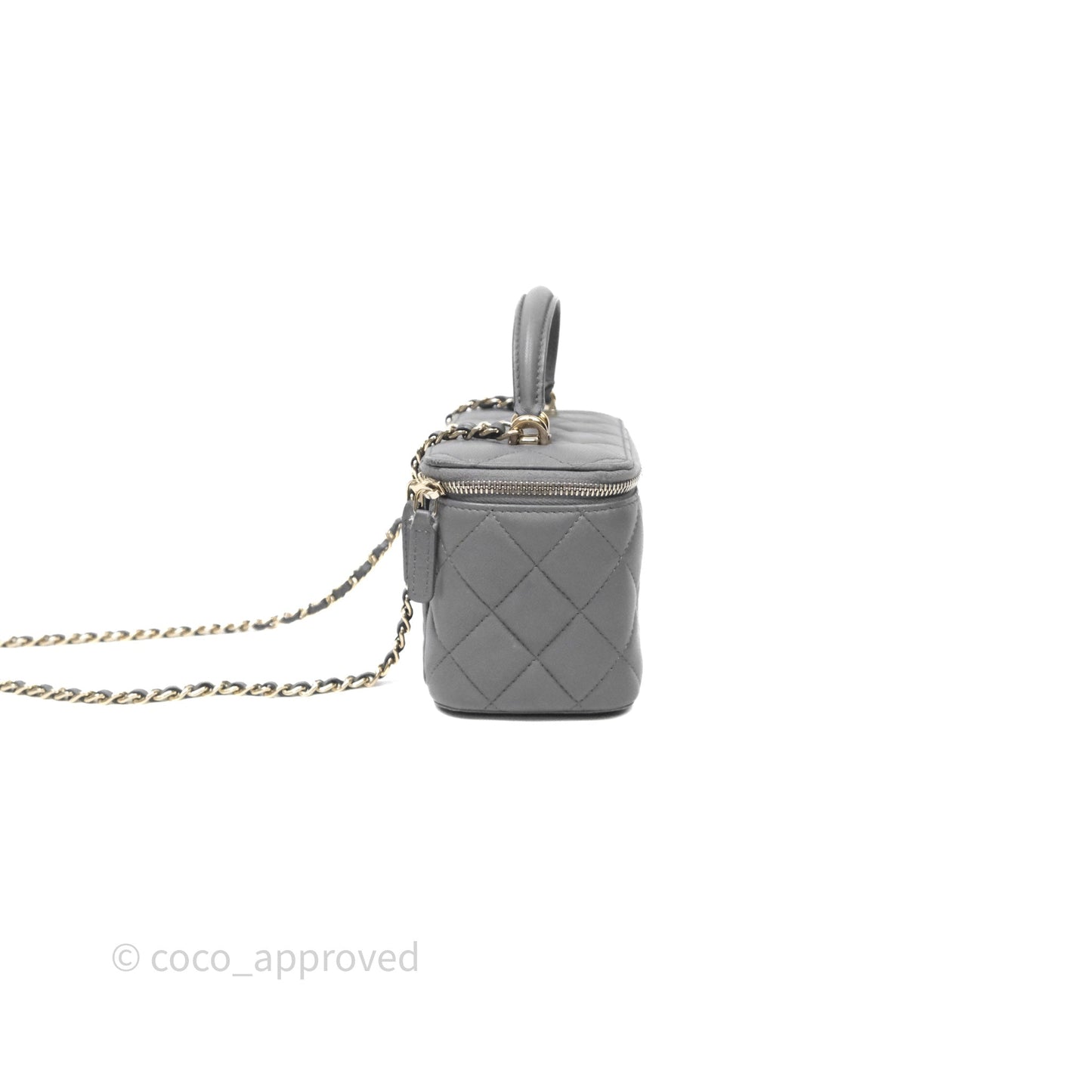 Chanel Vanity Rectangular Top Handle Grey Lambskin Gold Hardware
