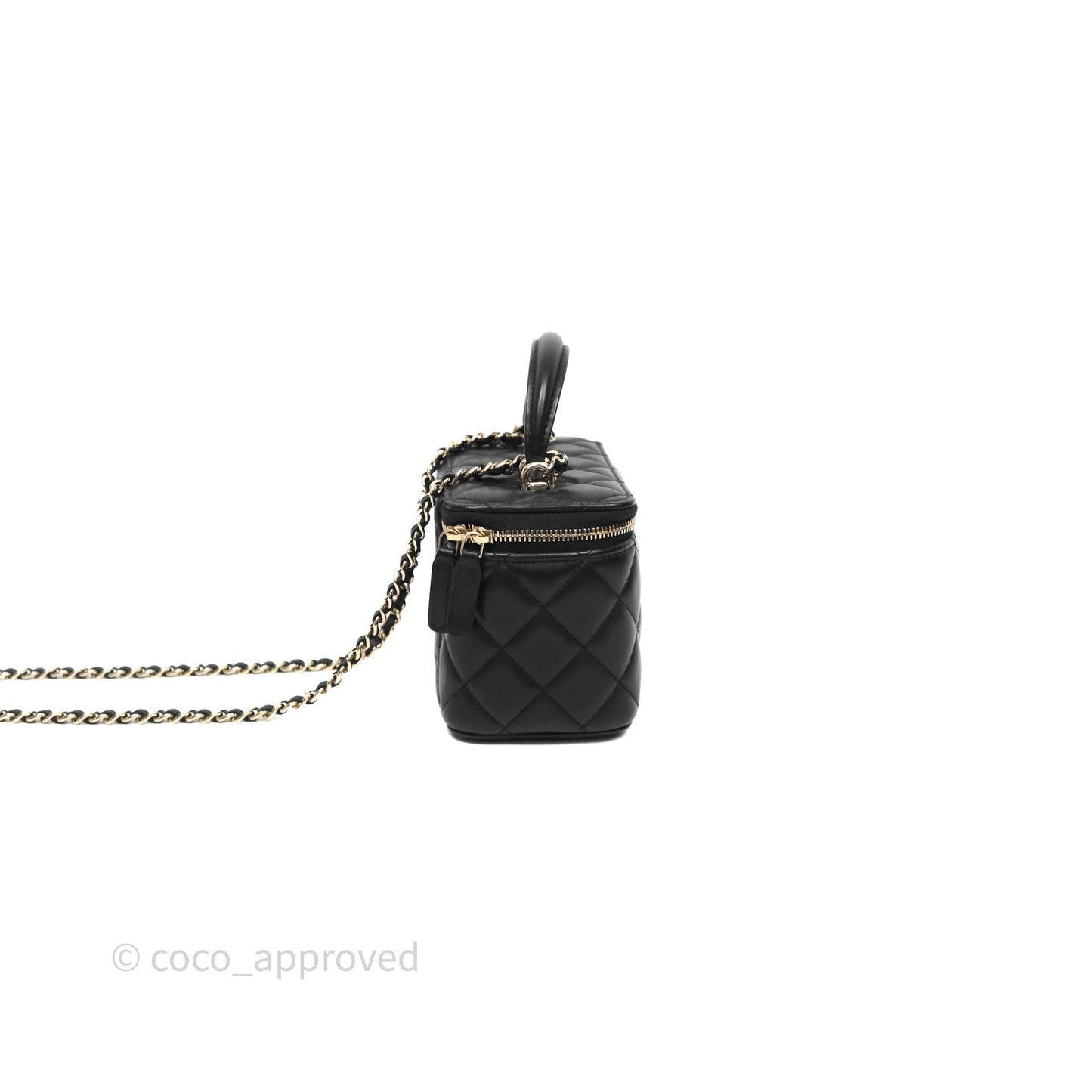 Chanel Vanity Rectangular Top Handle Black Lambskin Light Gold Hardware