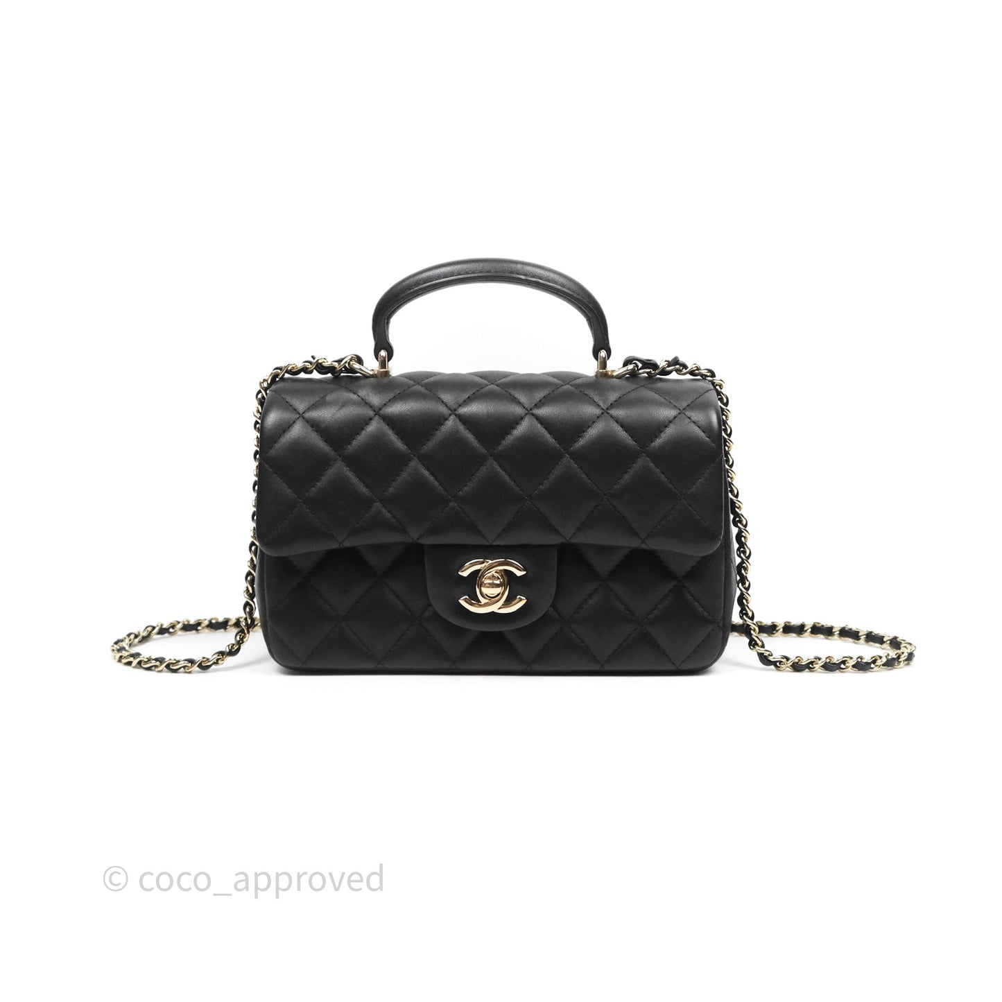 Chanel Top Handle Mini Rectangular Flap Black Lambskin Gold Hardware