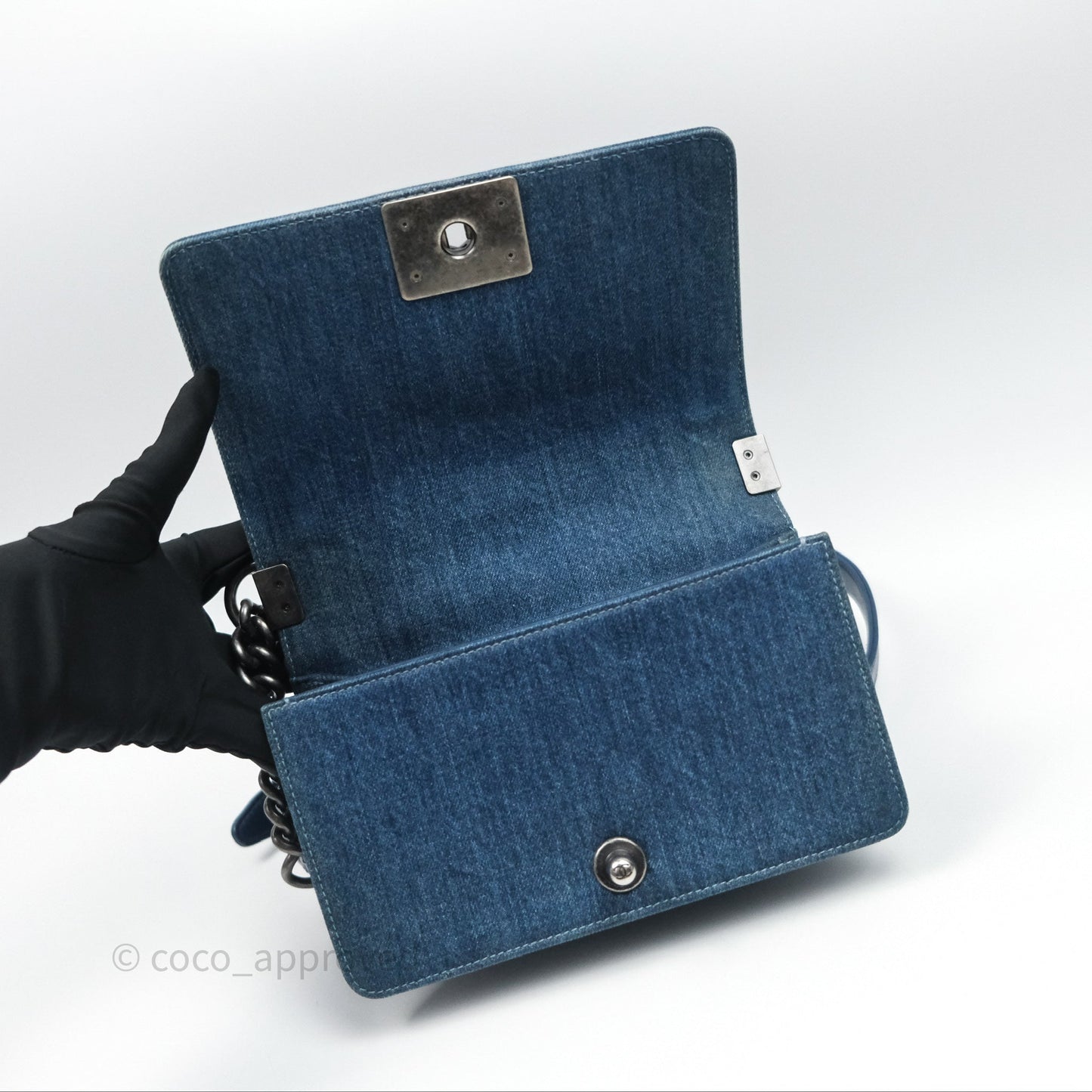 Chanel Small Boy Blue Denim Tweed Ruthenium Hardware