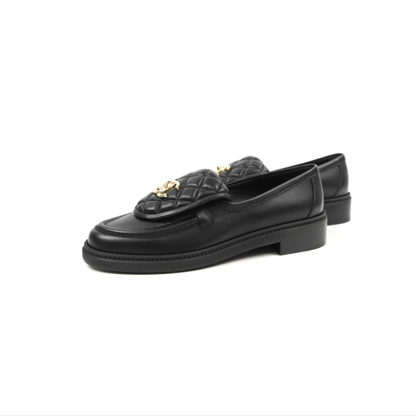 Chanel CC Turnlock Loafers Quilted Black Calfskin Gold Hardware Size 37.5