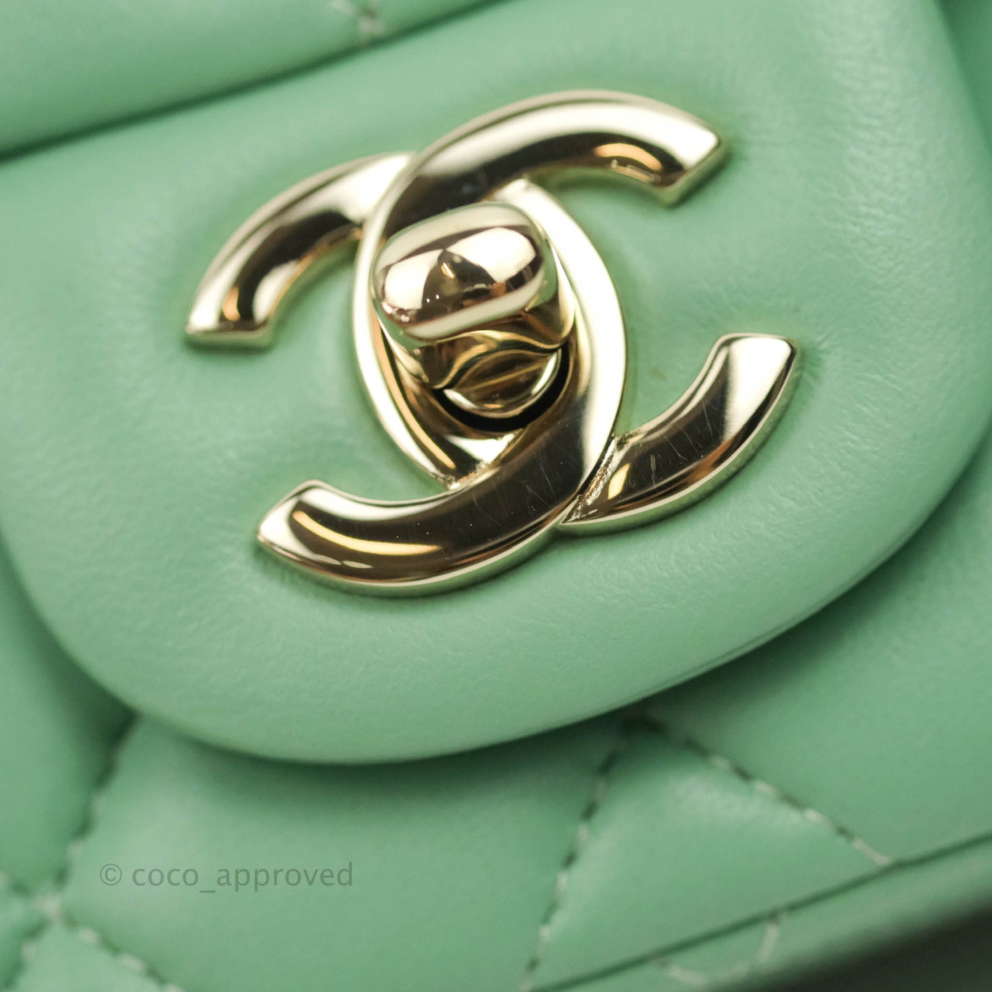 Chanel Quilted Mini Square Green Lambskin Gold Hardware