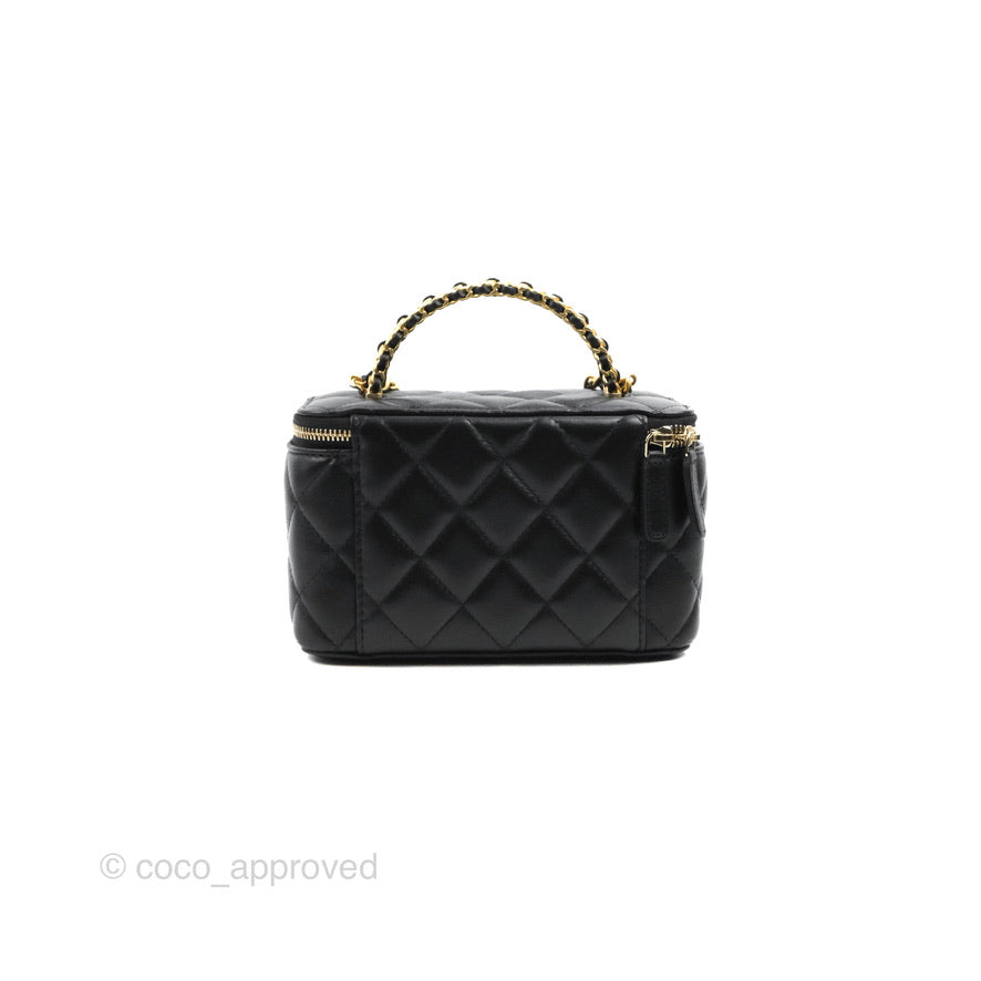 Chanel Vanity Rectangular with Top Handle Black Lambskin Aged Gold Hardware