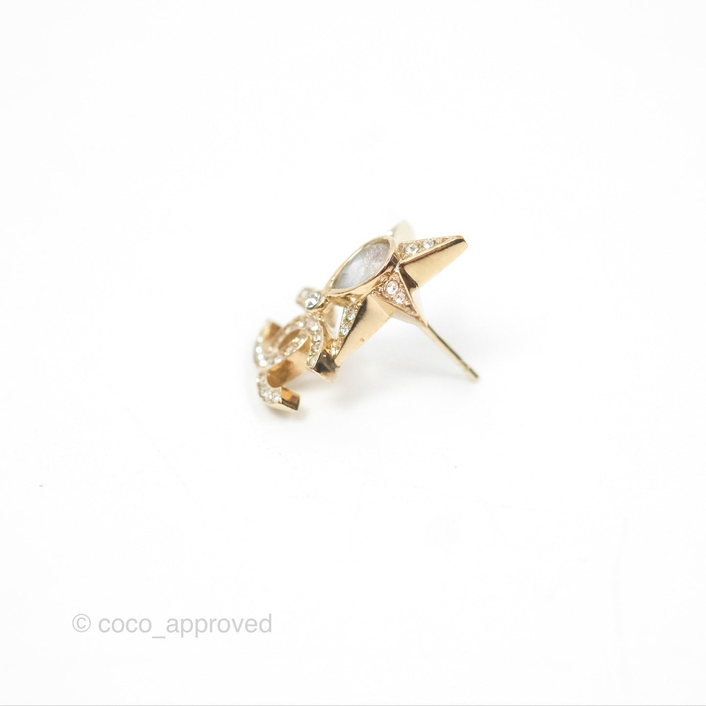 Chanel Crystal Star CC Earrings Gold Tone 23P