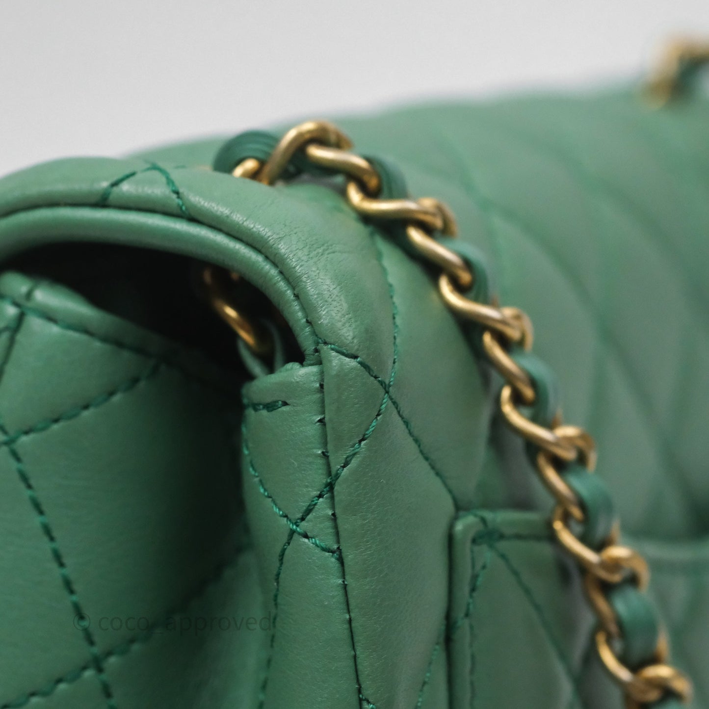Chanel Pearl Crush Mini Square Quilted Green Lambskin Aged Gold Hardware