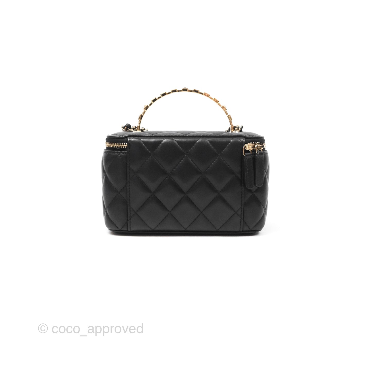 Chanel Vanity Rectangular Top Handle Black Lambskin Gold Hardware