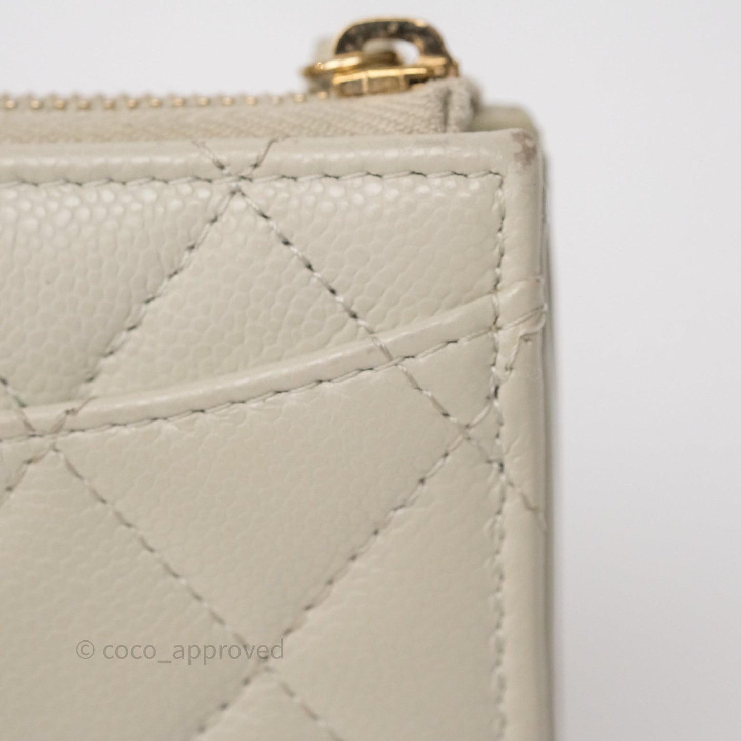 Chanel Zipper Card Holder Wallet Light Grey Caviar Gold Hardware