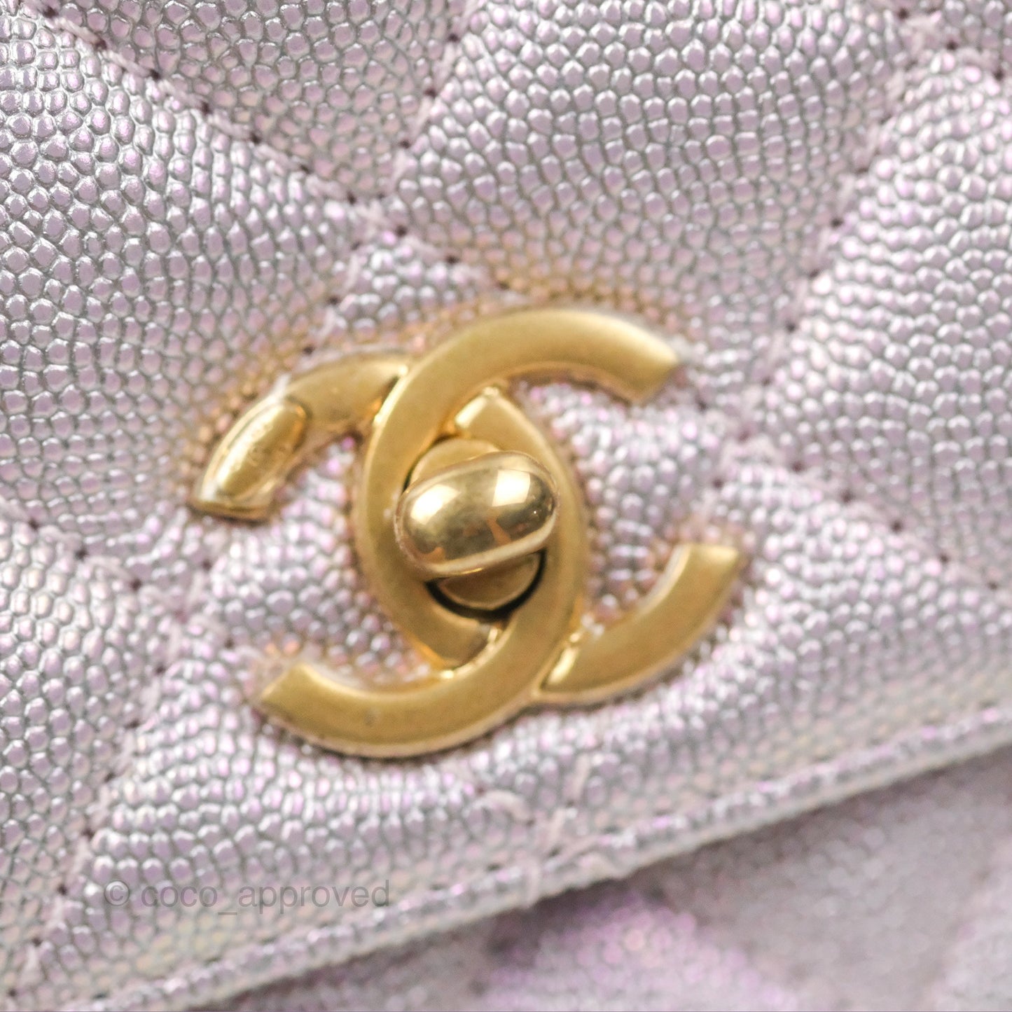 Chanel Mini Coco Handle Quilted Iridescent Purple Caviar Gold Hardware
