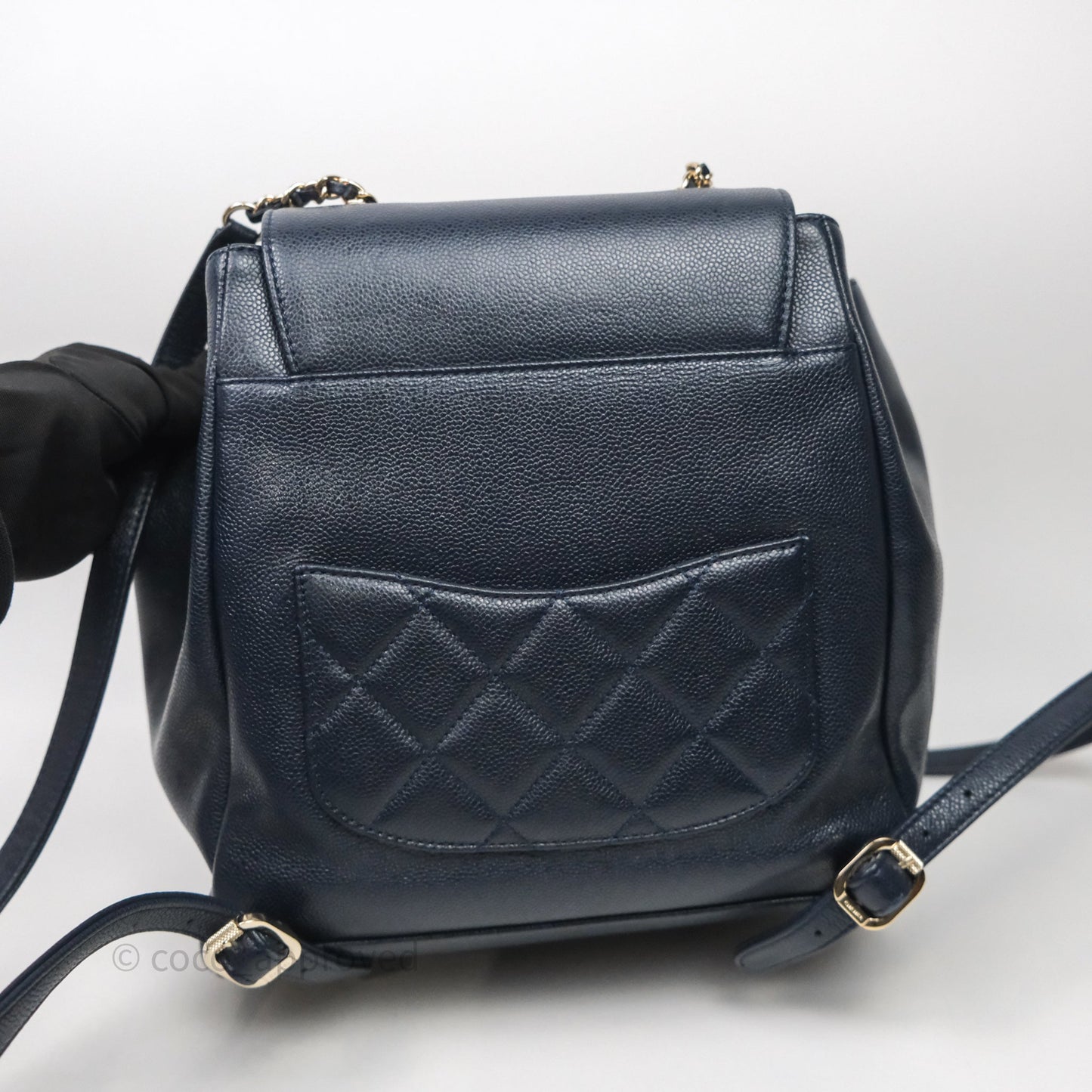 Chanel Quilted Business Affinity Backpack Navy Caviar Light Gold Hardware