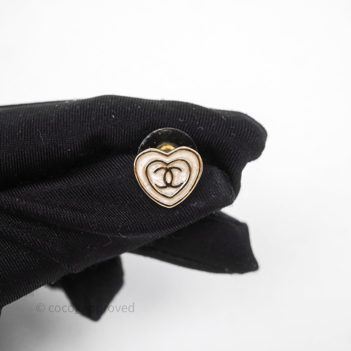 Chanel CC Heart Earrings White Gold Tone 24S