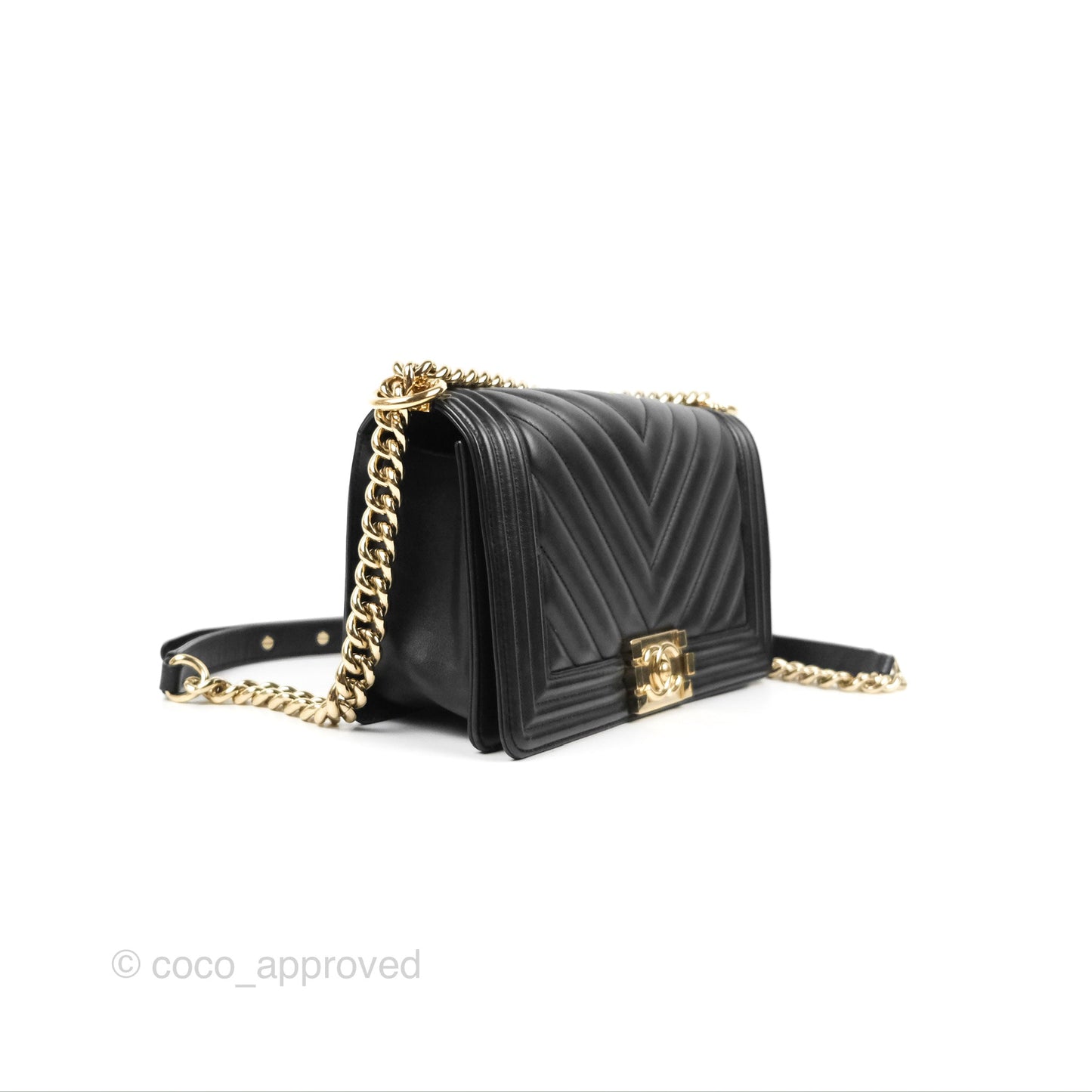 Chanel Medium Boy Chevron Black Calfskin Gold Hardware