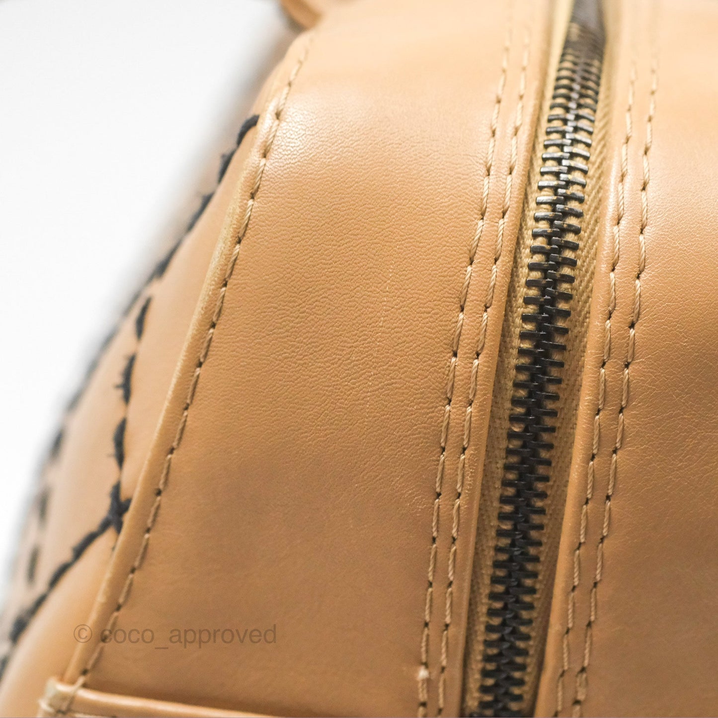 Chanel Contrast Stitch Surpique Bowler Bag Beige Calfskin Matte Black Hardware