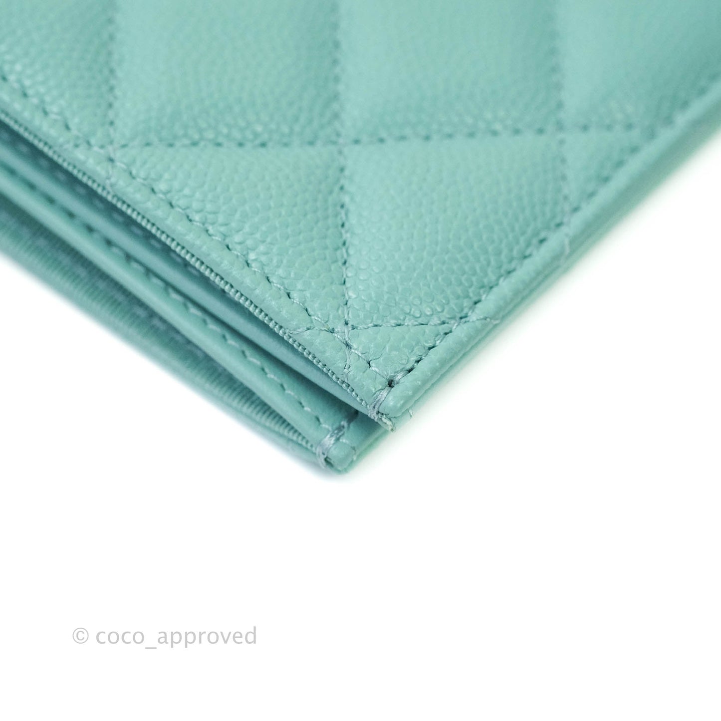 Chanel Quilted Caviar Mint Passport Holder Gold Hardware