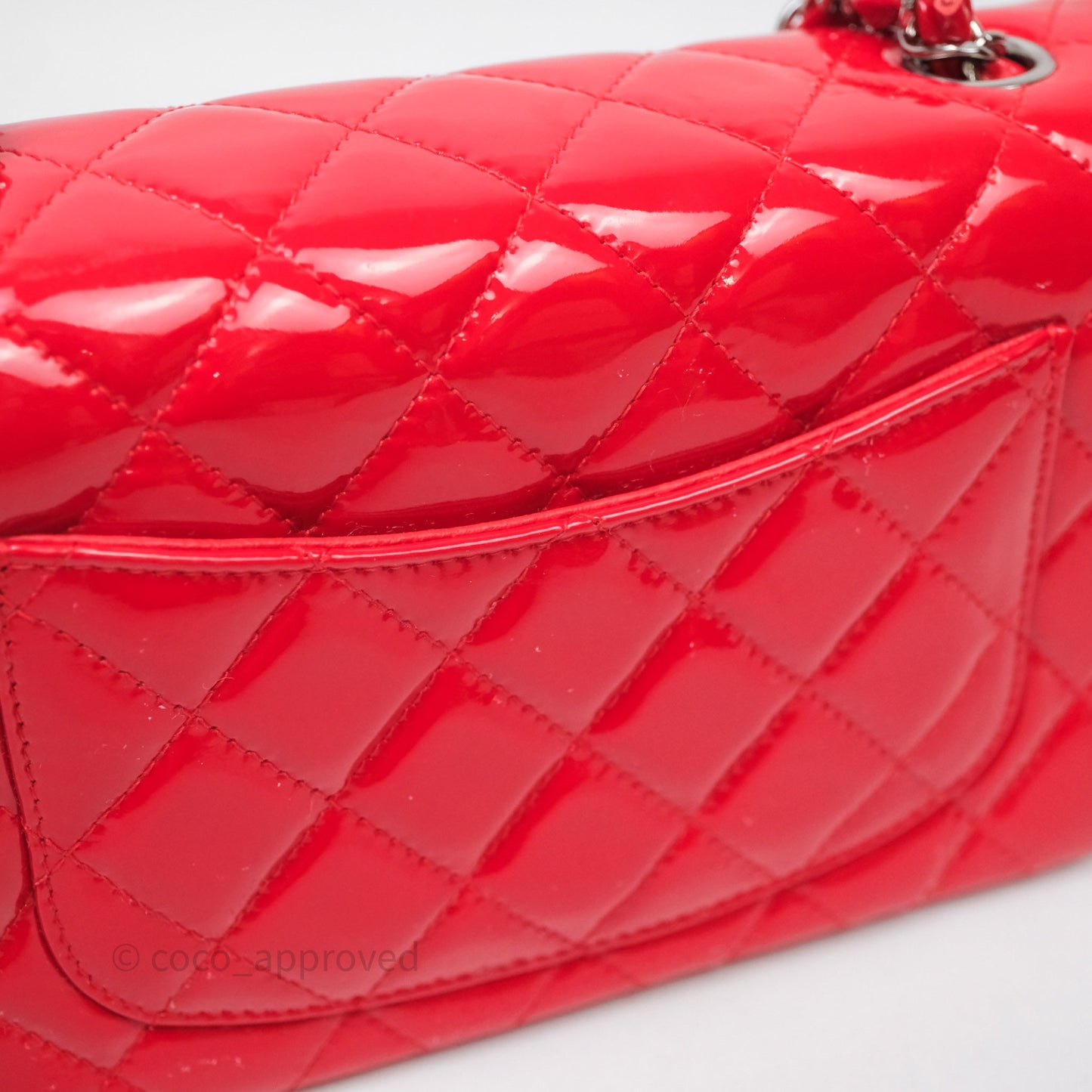 Chanel Mini Rectangular Quilted Red Patent Silver Hardware