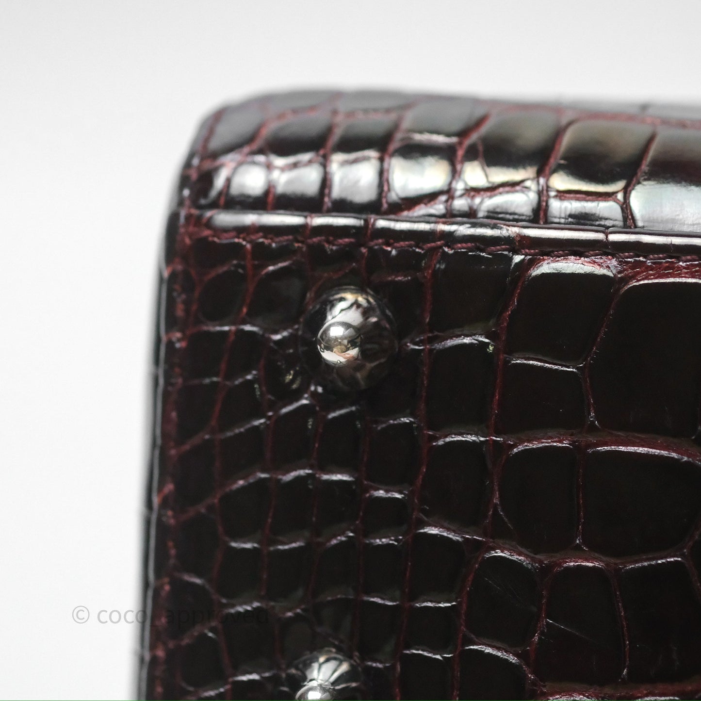 Christian Dior Small Lady Dior Shiny Crocodile Burgundy Diamond Hardware
