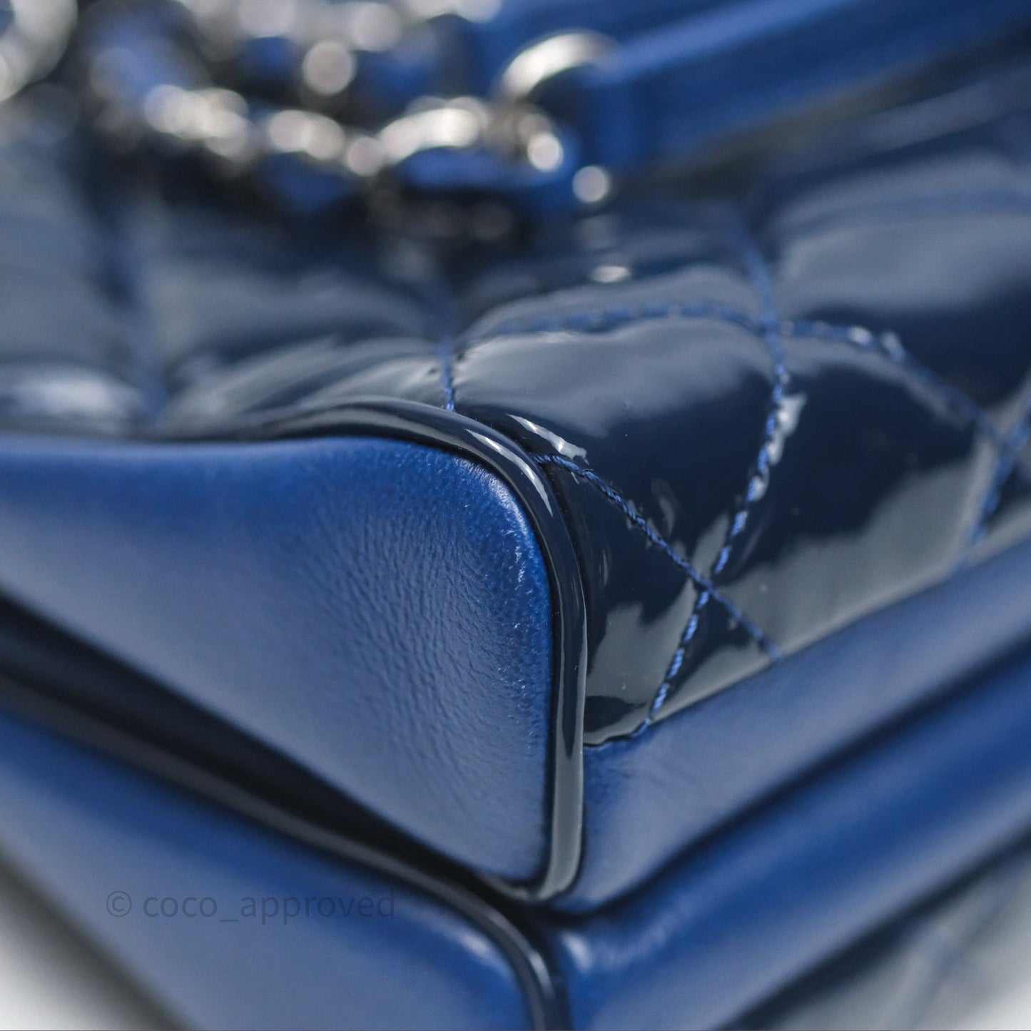 Chanel Quilted Bowling Tote Royal Blue Patent Silver Hardware