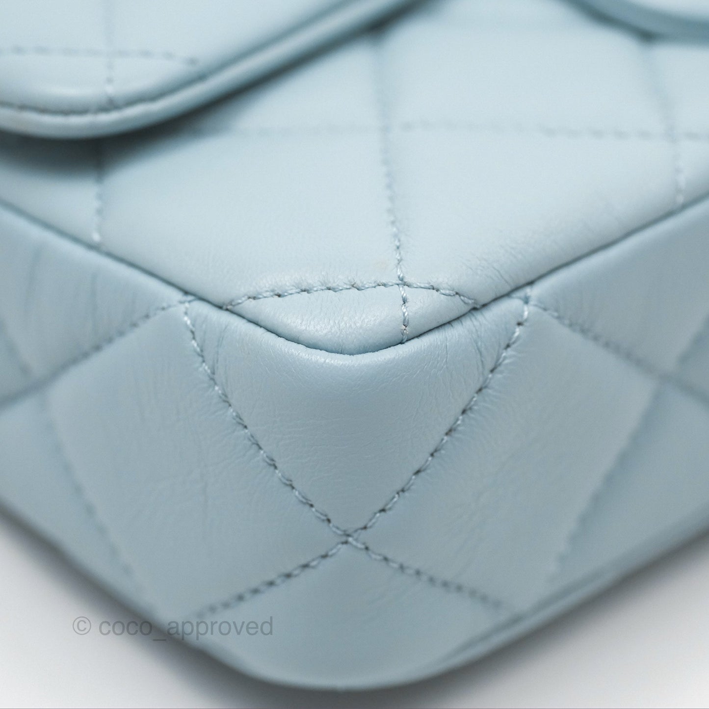Chanel Quilted Enamel Pending CC Small Square Flap Baby Blue Lambskin 22P