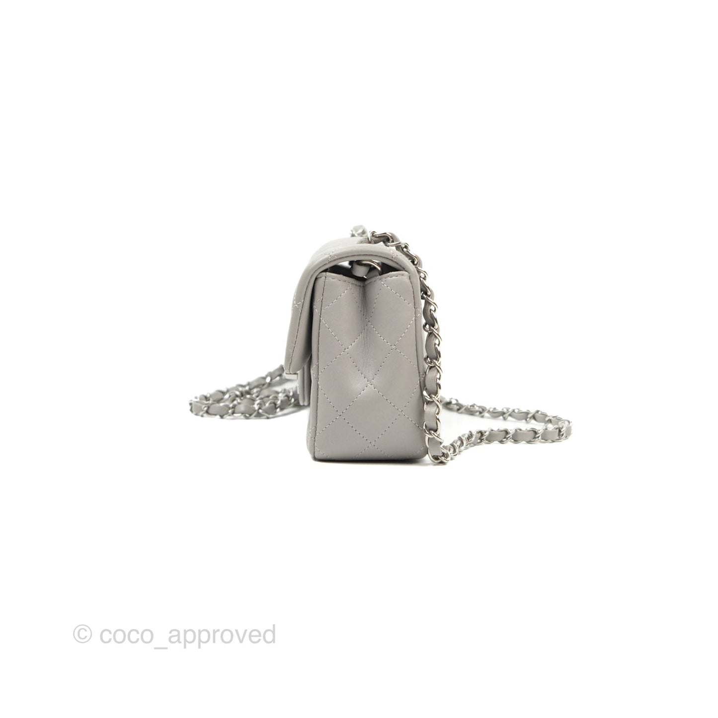 Chanel Quilted Mini Rectangular Grey Lambskin Silver Hardware