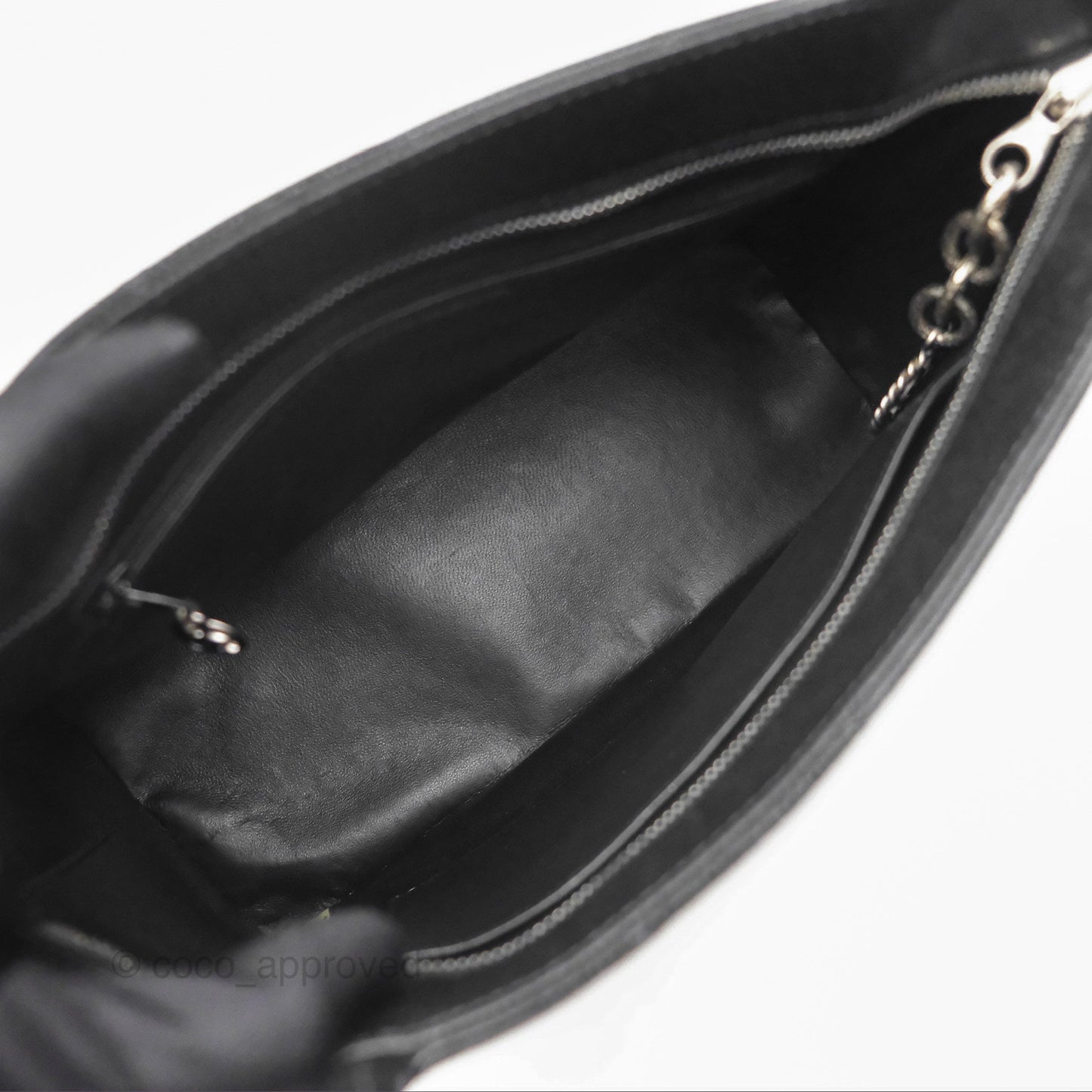 Chanel Vintage Medallion CC Black Caviar Tote Bag Silver Hardware