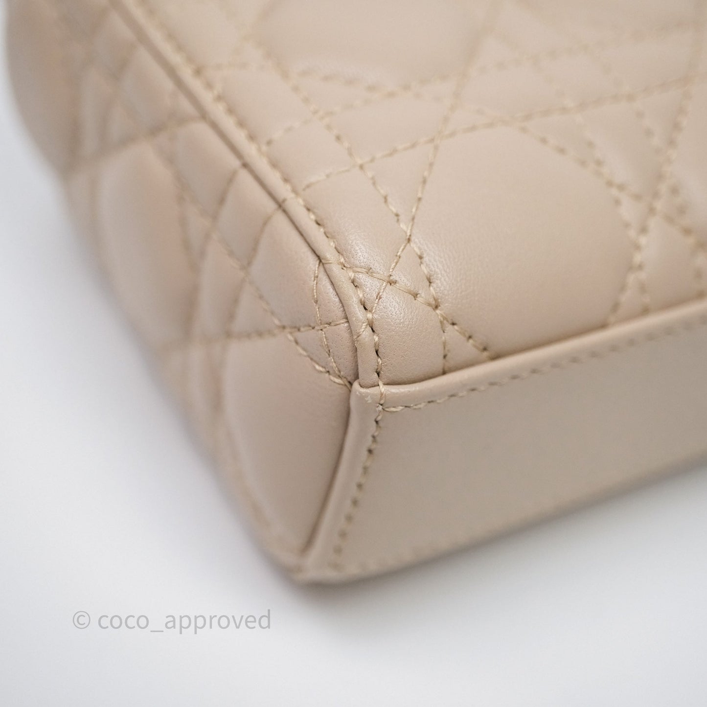 Christian Dior Small Lady D-Joy Powder Beige Cannage Lambskin Gold Hardware