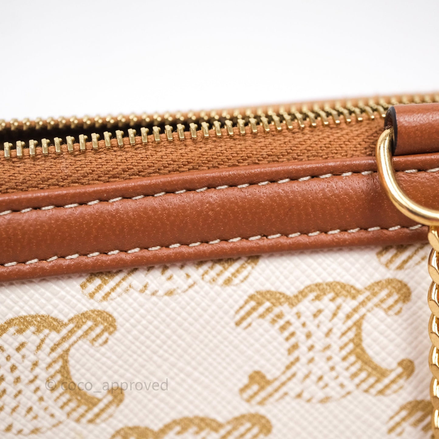 Celine Clutch With Chain Triomphe Canvas Lambskin White/Tan