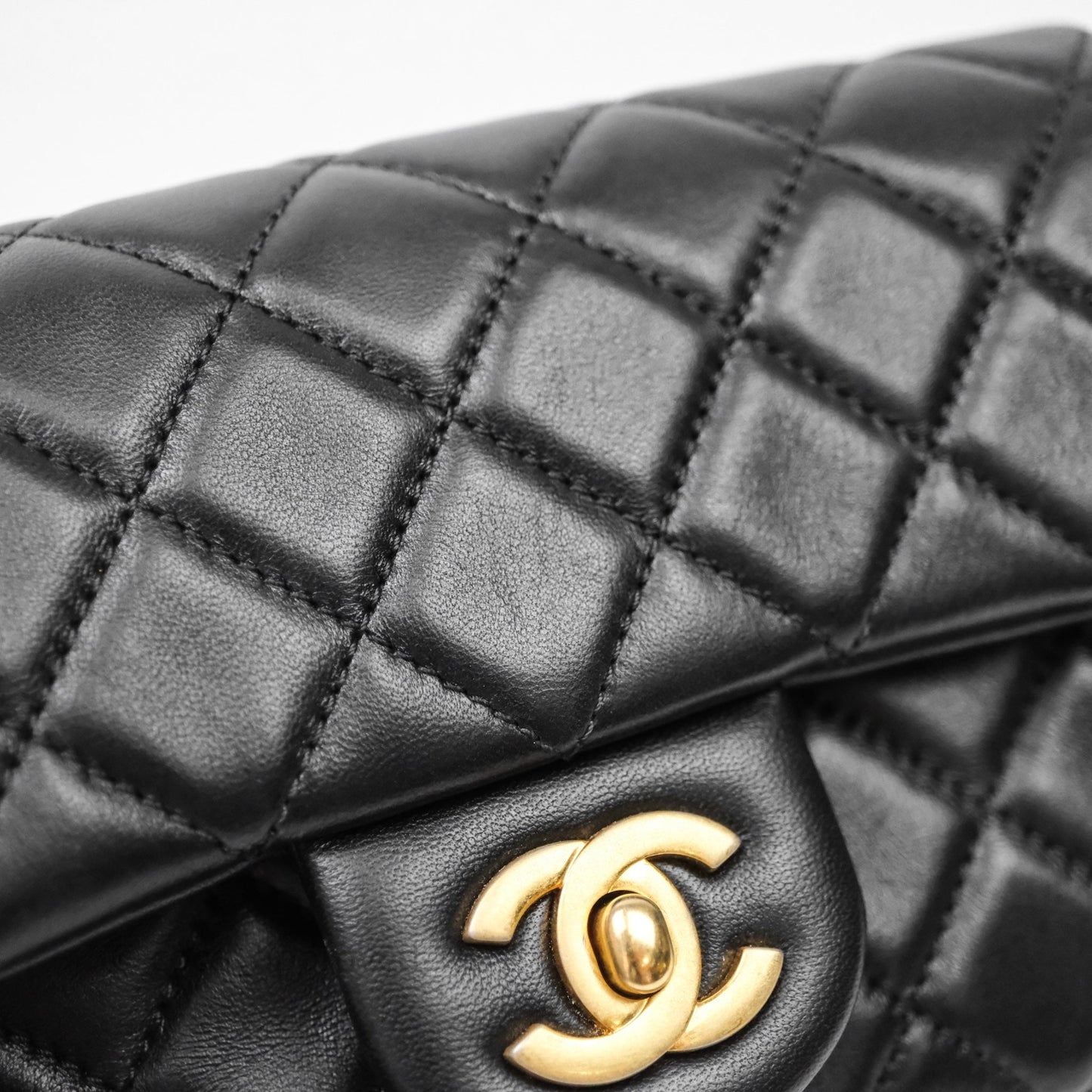 Chanel Mini Rectangular Pearl Crush Quilted Black Lambskin Aged Gold Hardware