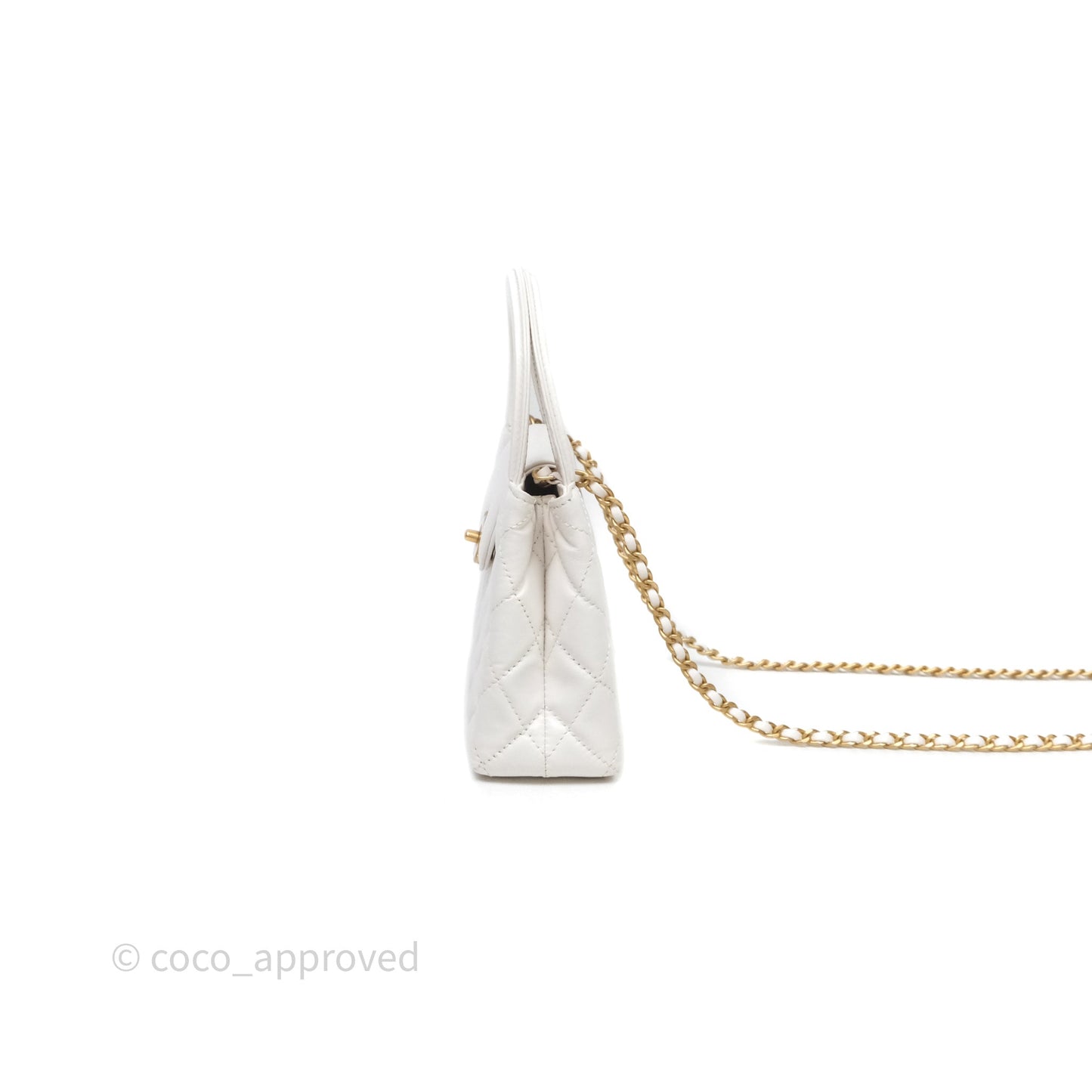 Chanel Kelly Bag Quilted White Lambskin Aged Gold Hardware