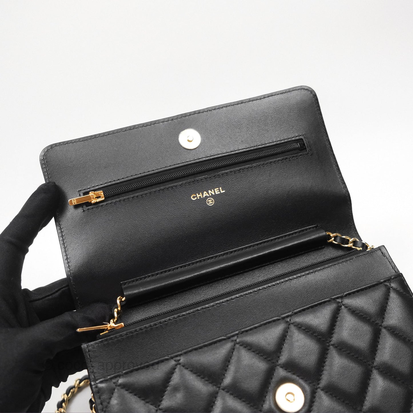 Chanel Quilted Classic Wallet on Chain WOC Black Lambskin Gold Hardware